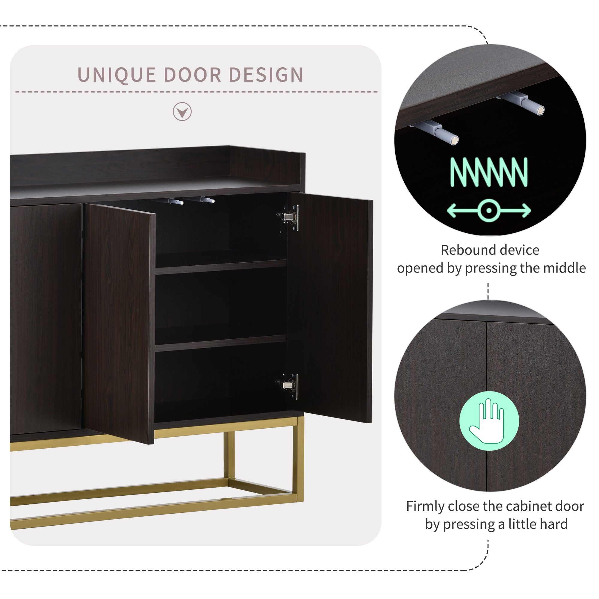 47-inch Wood Sideboard with 3 Shelves