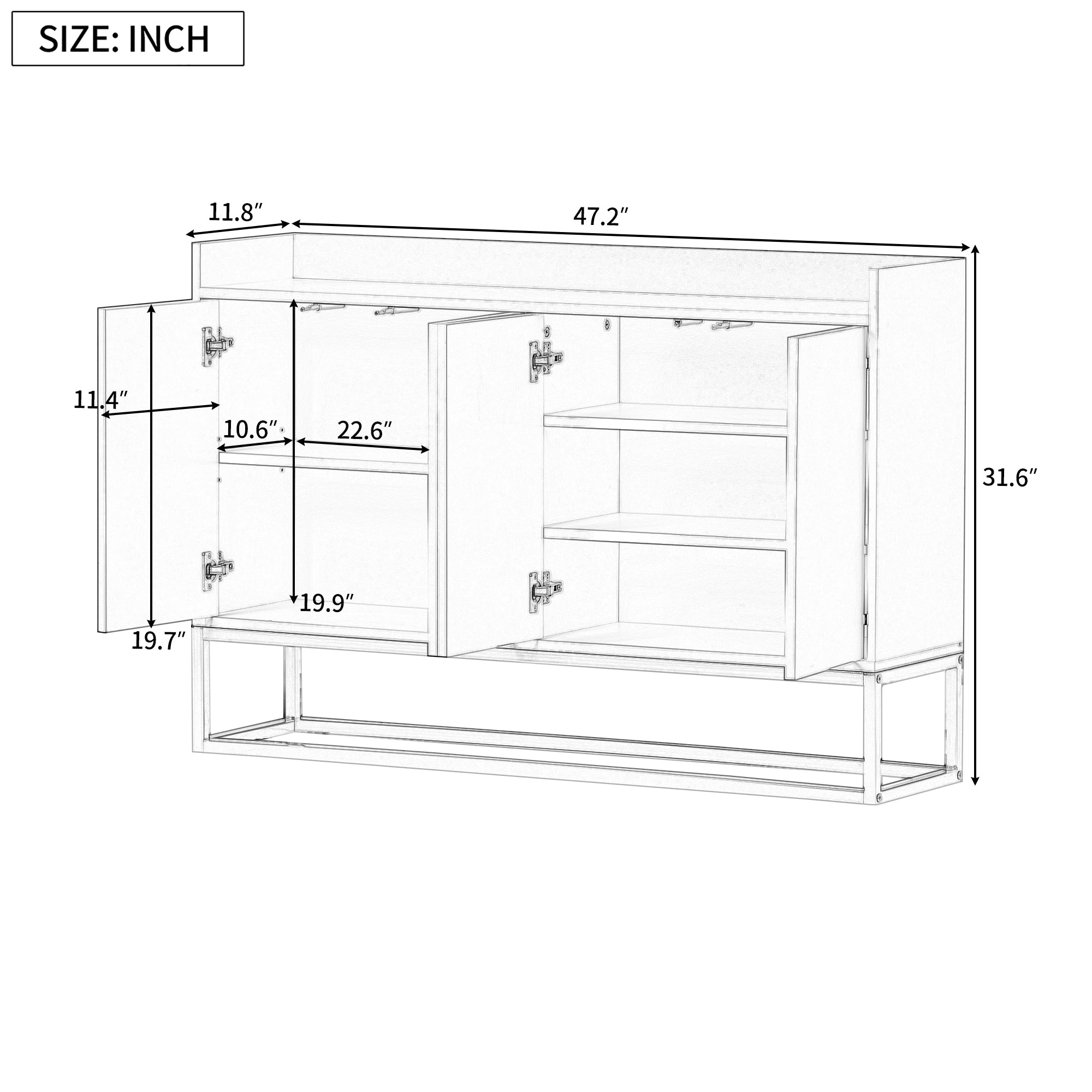 47-inch Wood Sideboard with 3 Shelves