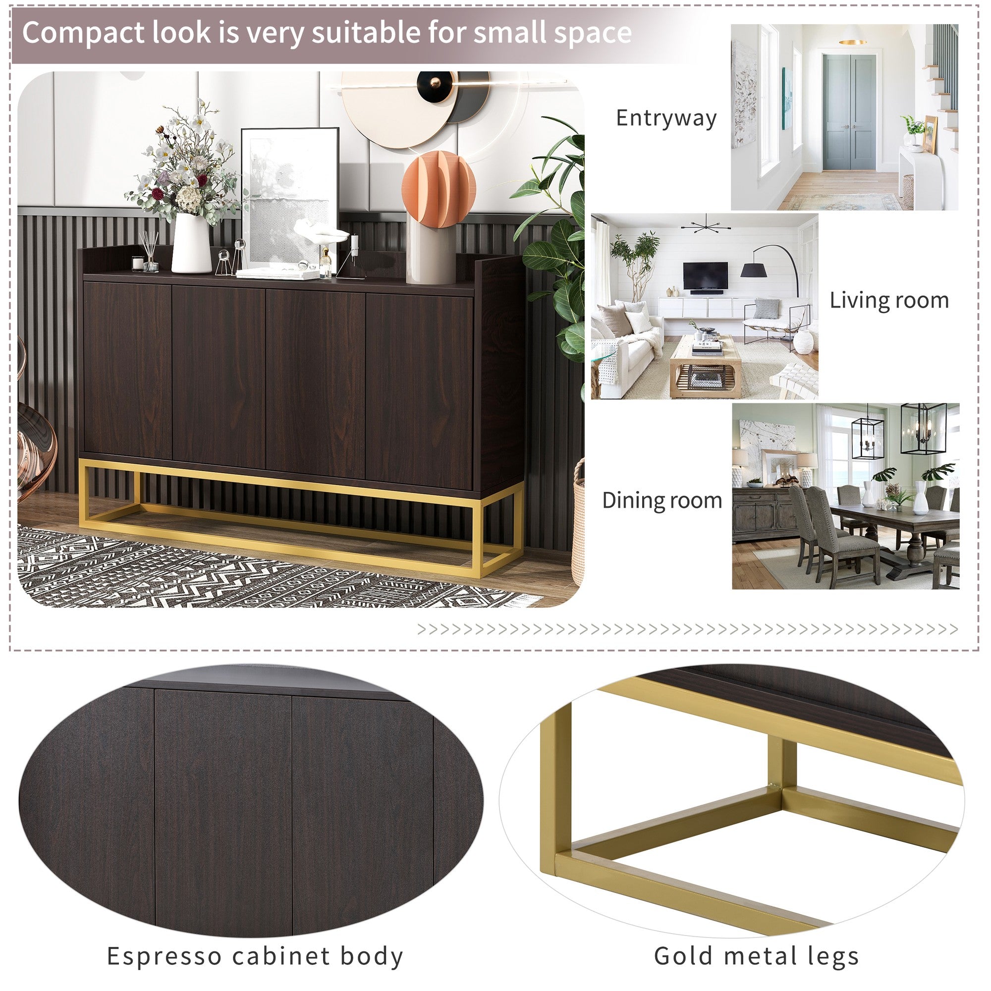 47-inch Wood Sideboard with 3 Shelves