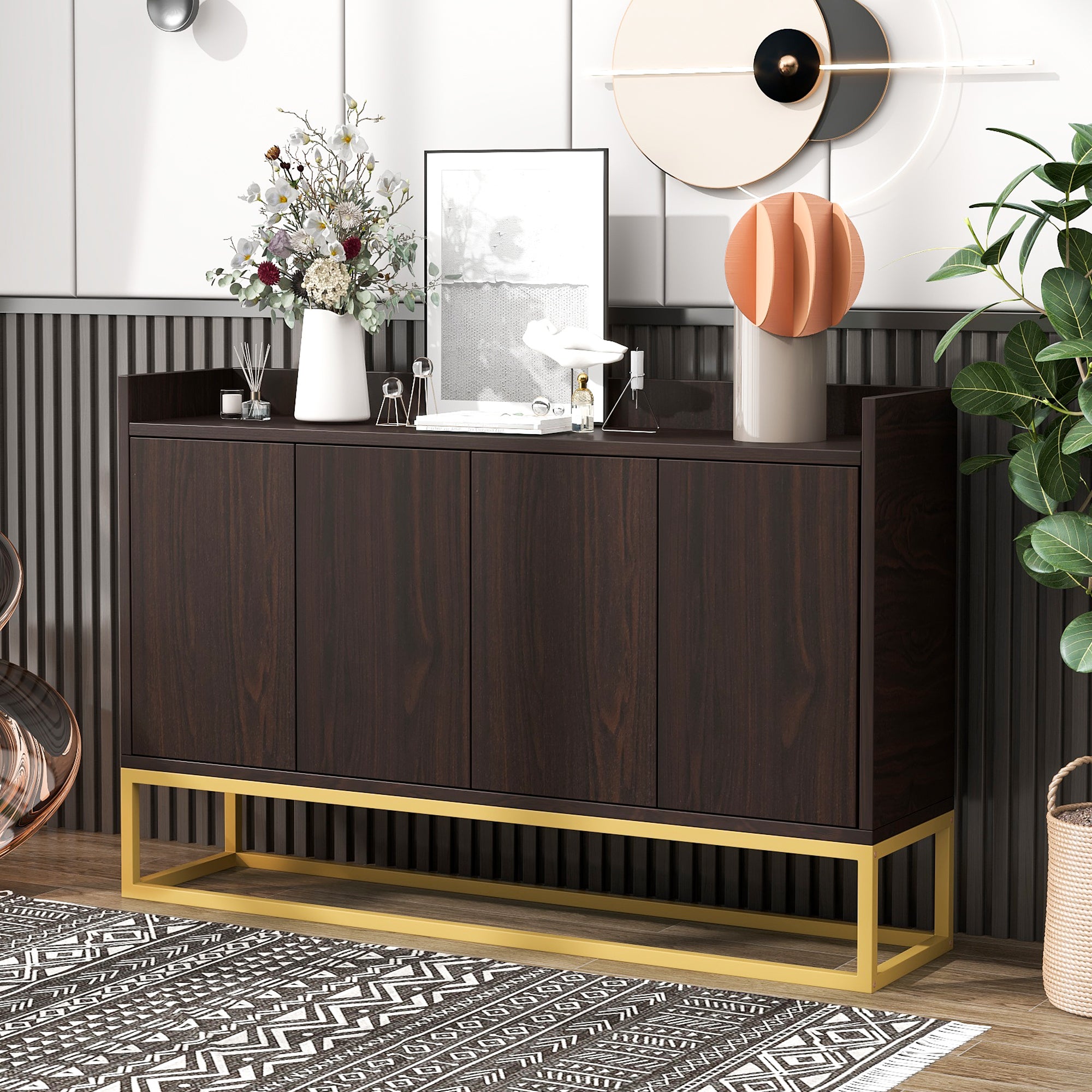 47-inch Wood Sideboard with 3 Shelves