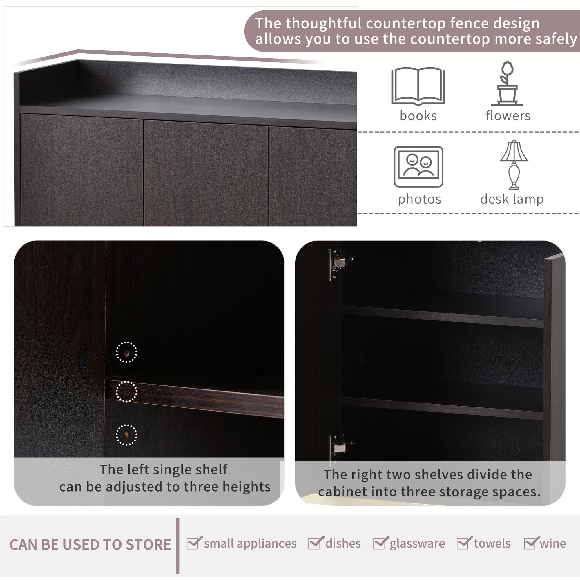47-inch Wood Sideboard with 3 Shelves