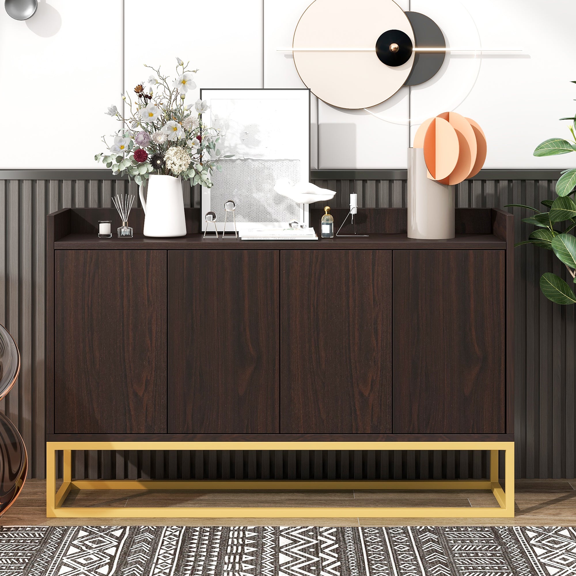 47-inch Wood Sideboard with 3 Shelves