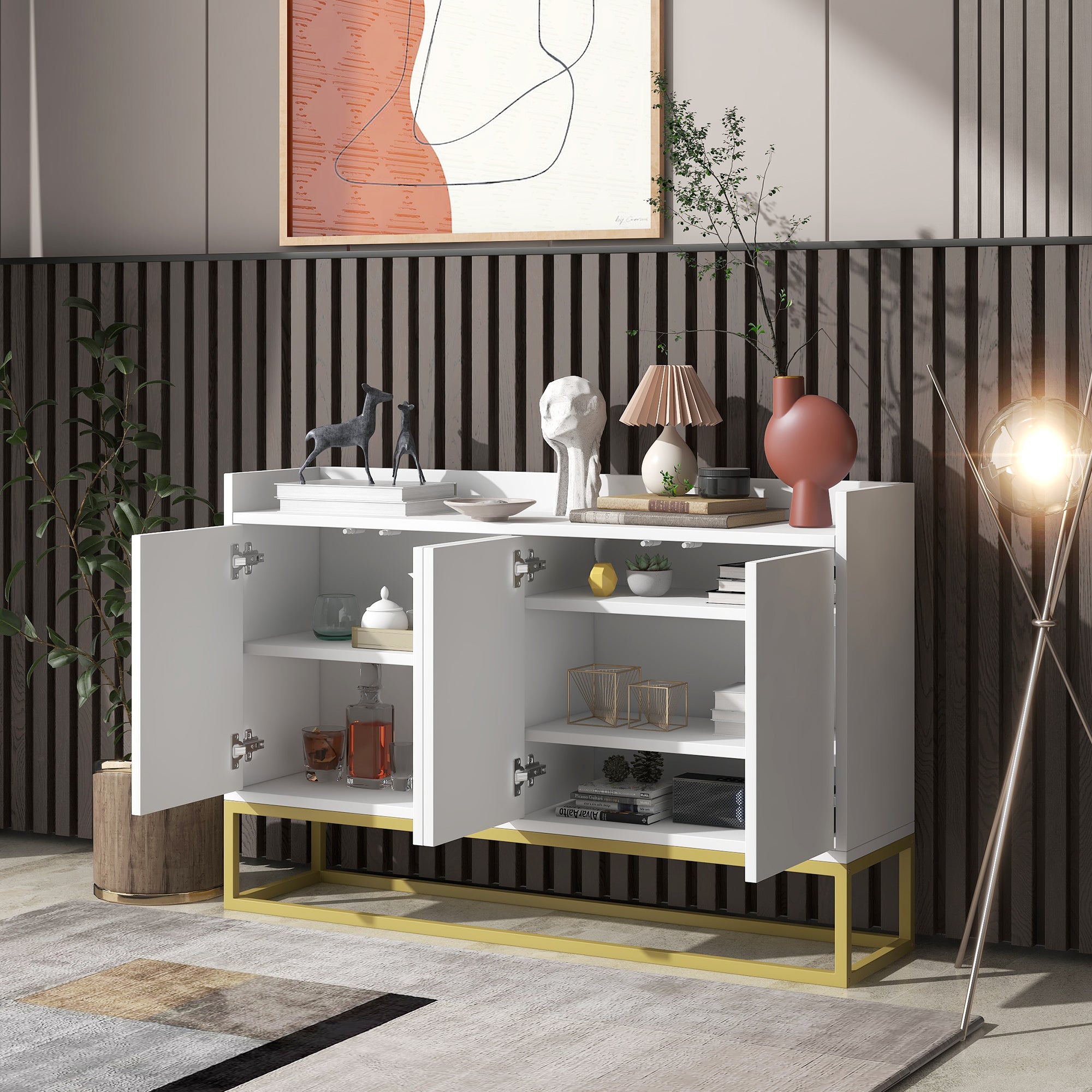 47-inch Wood Sideboard with 3 Shelves