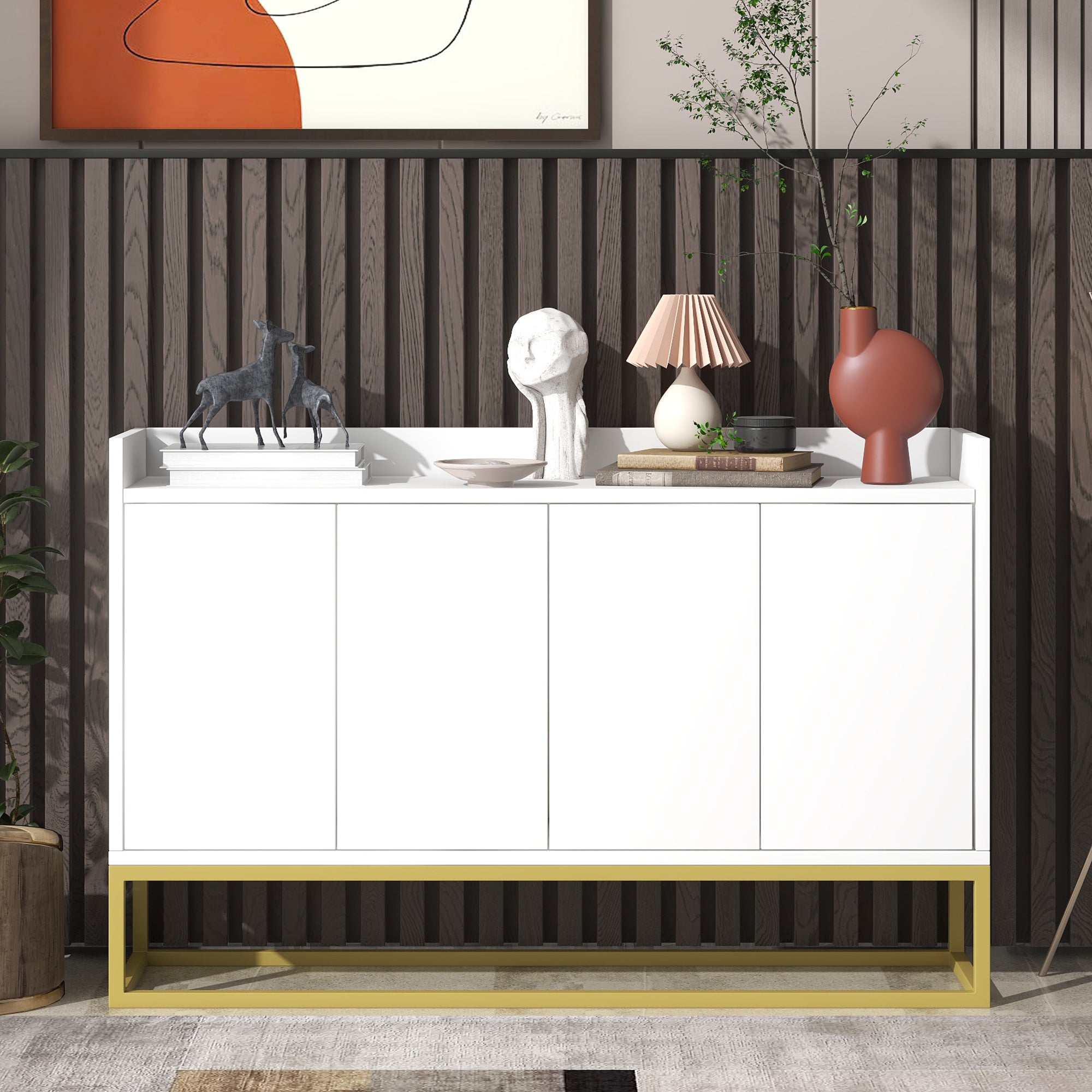 47-inch Wood Sideboard with 3 Shelves
