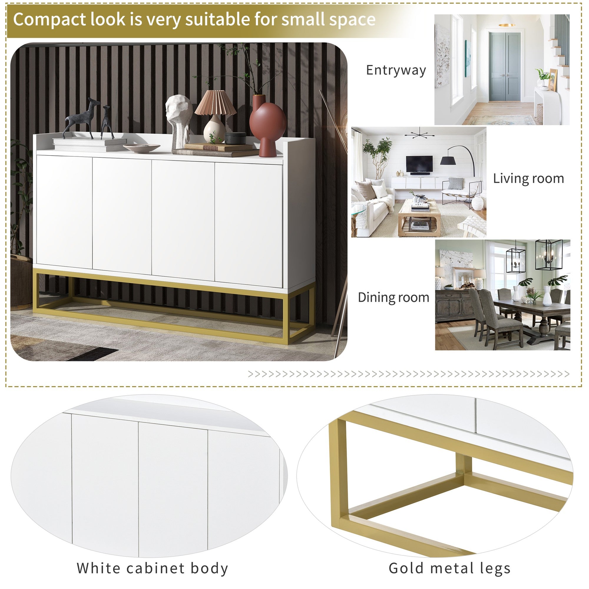 47-inch Wood Sideboard with 3 Shelves