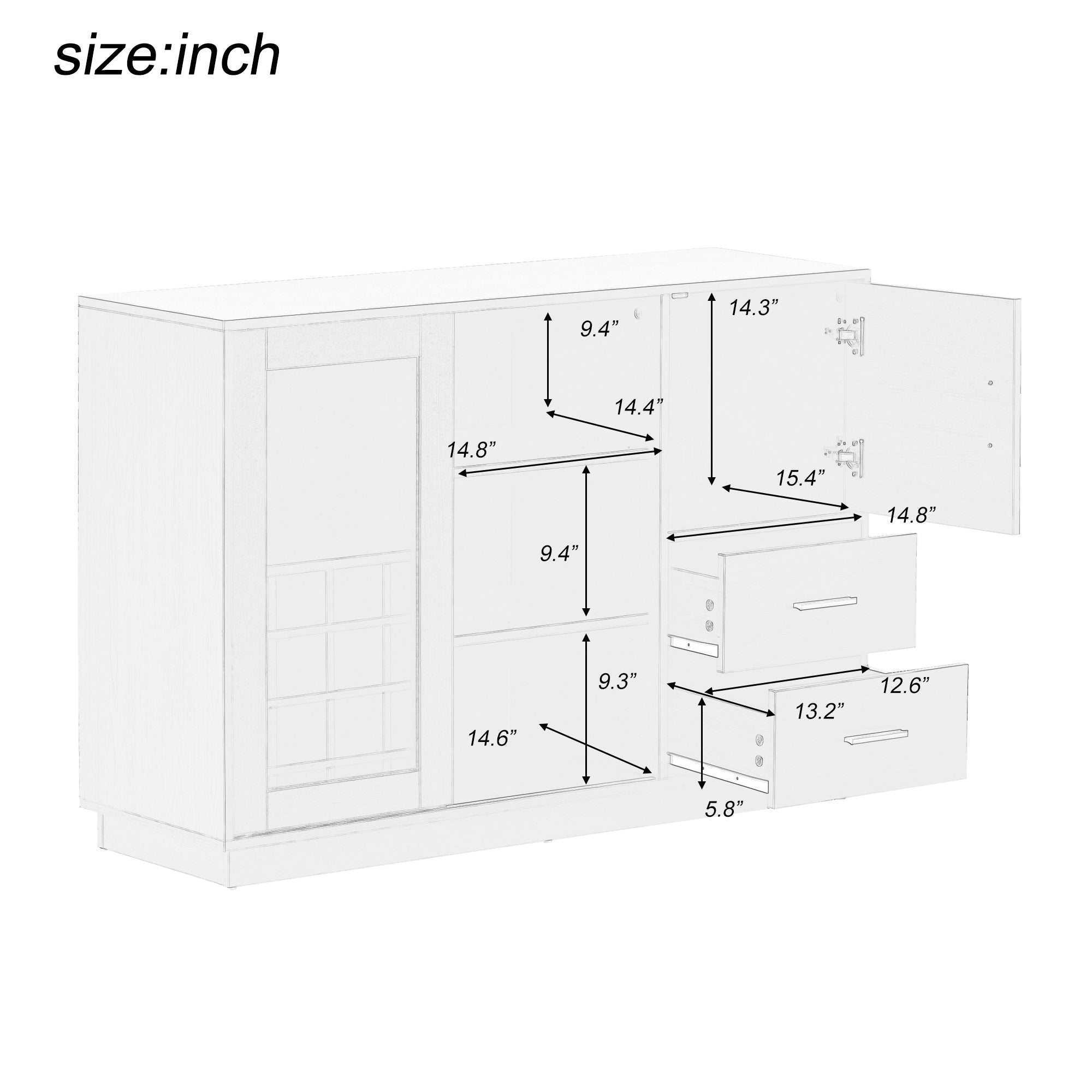 47" Wide Sideboard with Integrated 16 Bar Wine Compartment and Wineglass Holders