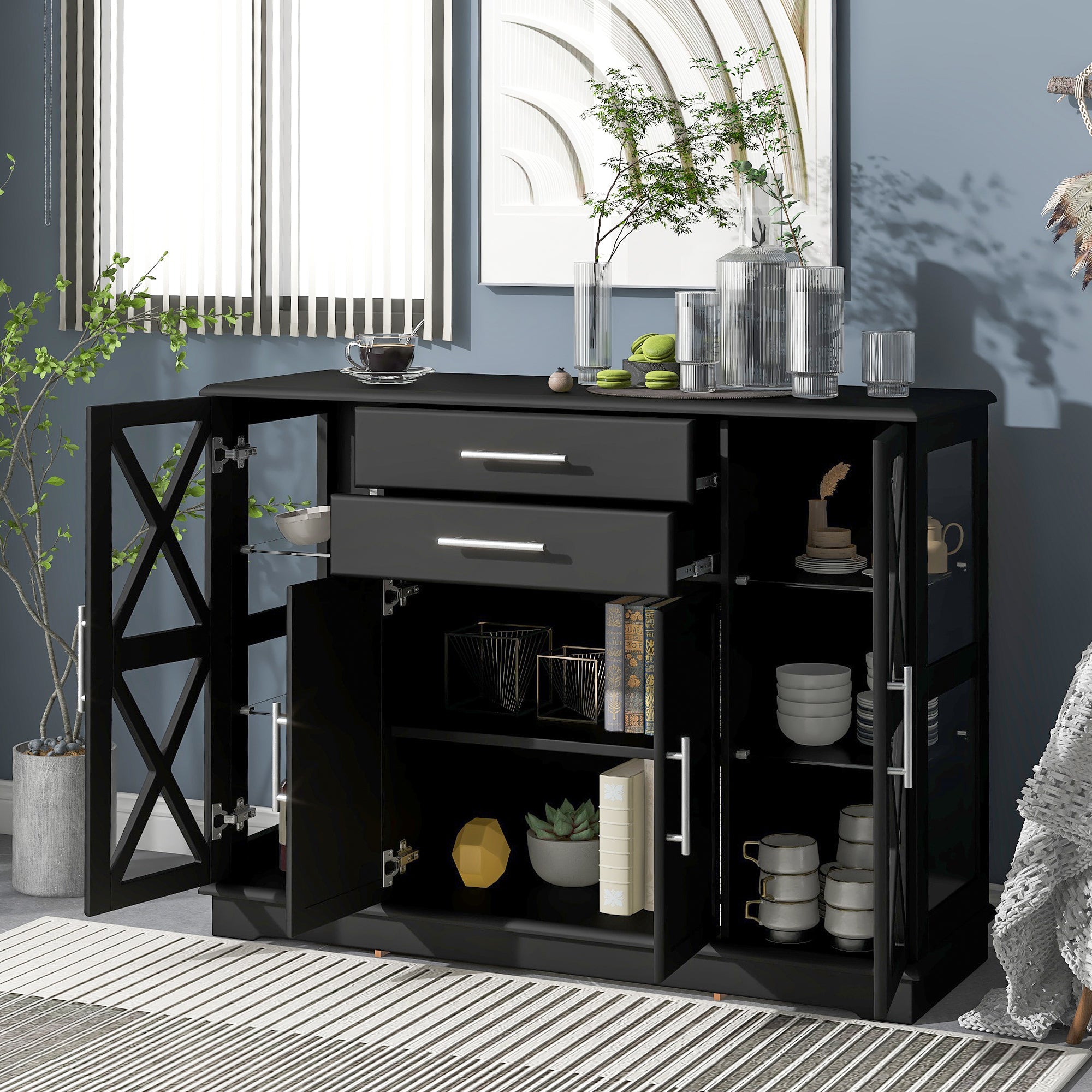 42" Wide 2 Drawer Sideboard with Adjustable Shelves