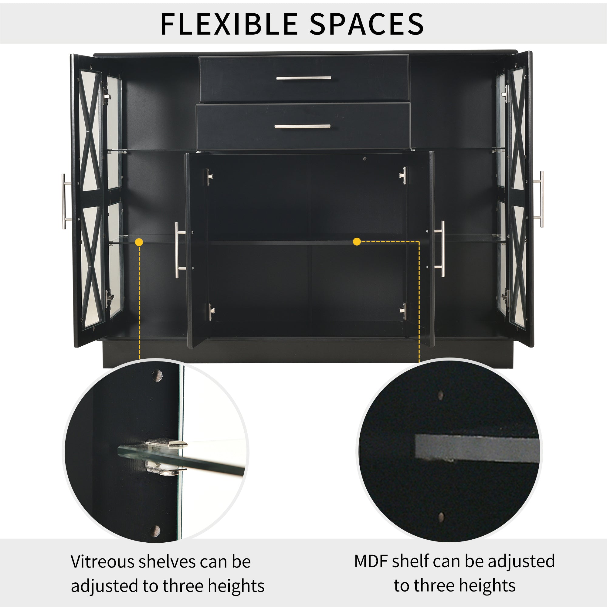 42" Wide 2 Drawer Sideboard with Adjustable Shelves
