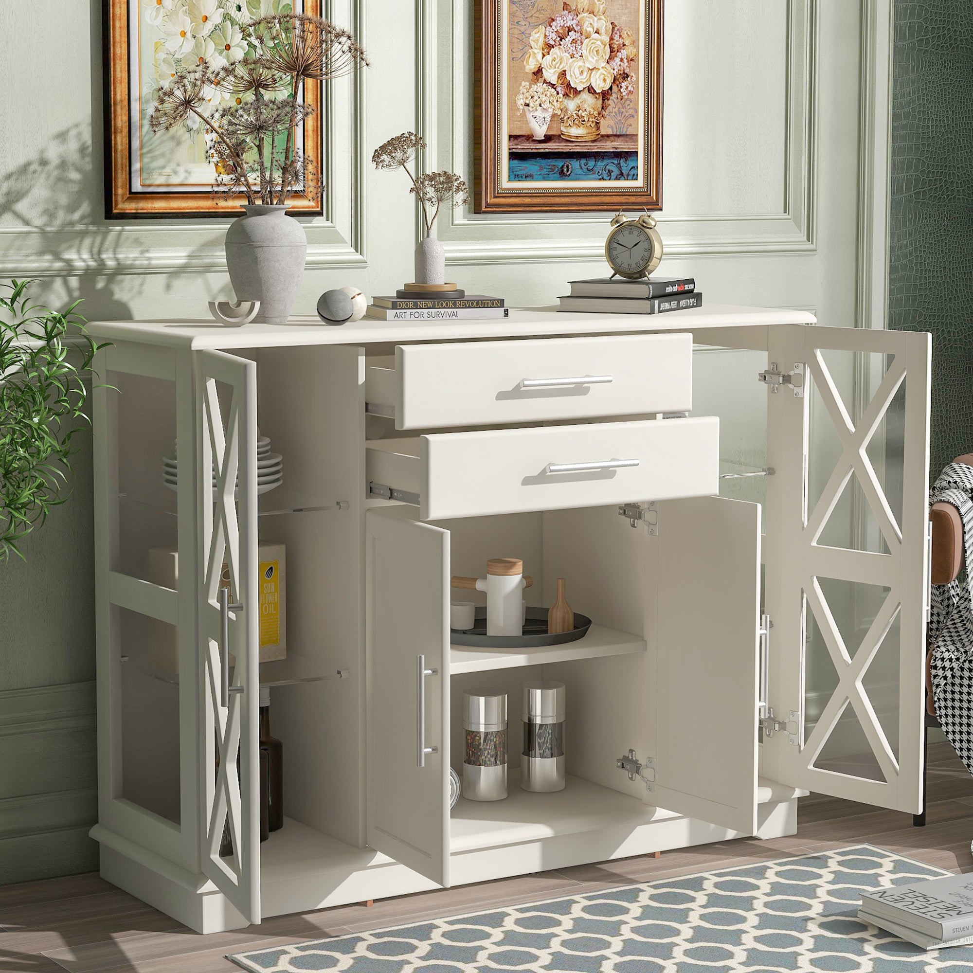 42" Wide 2 Drawer Sideboard with Adjustable Shelves