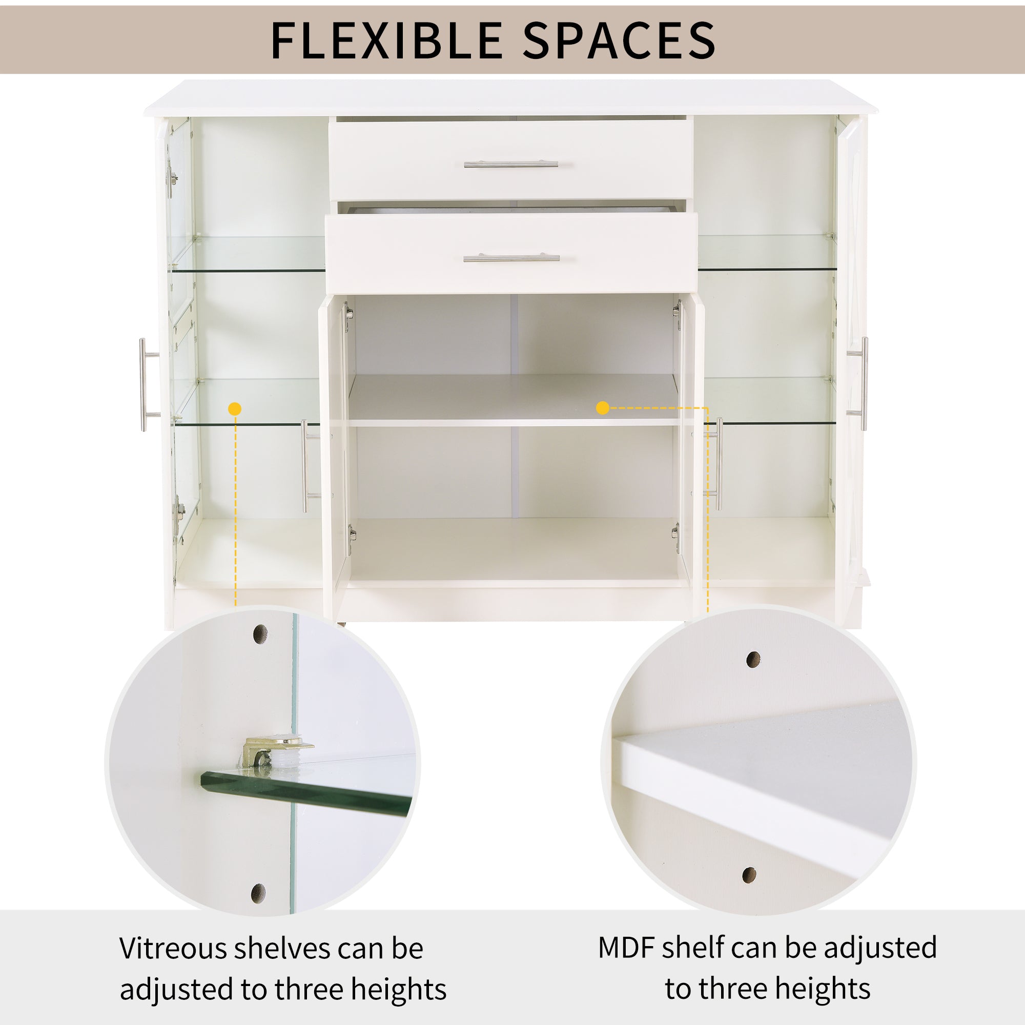 42" Wide 2 Drawer Sideboard with Adjustable Shelves