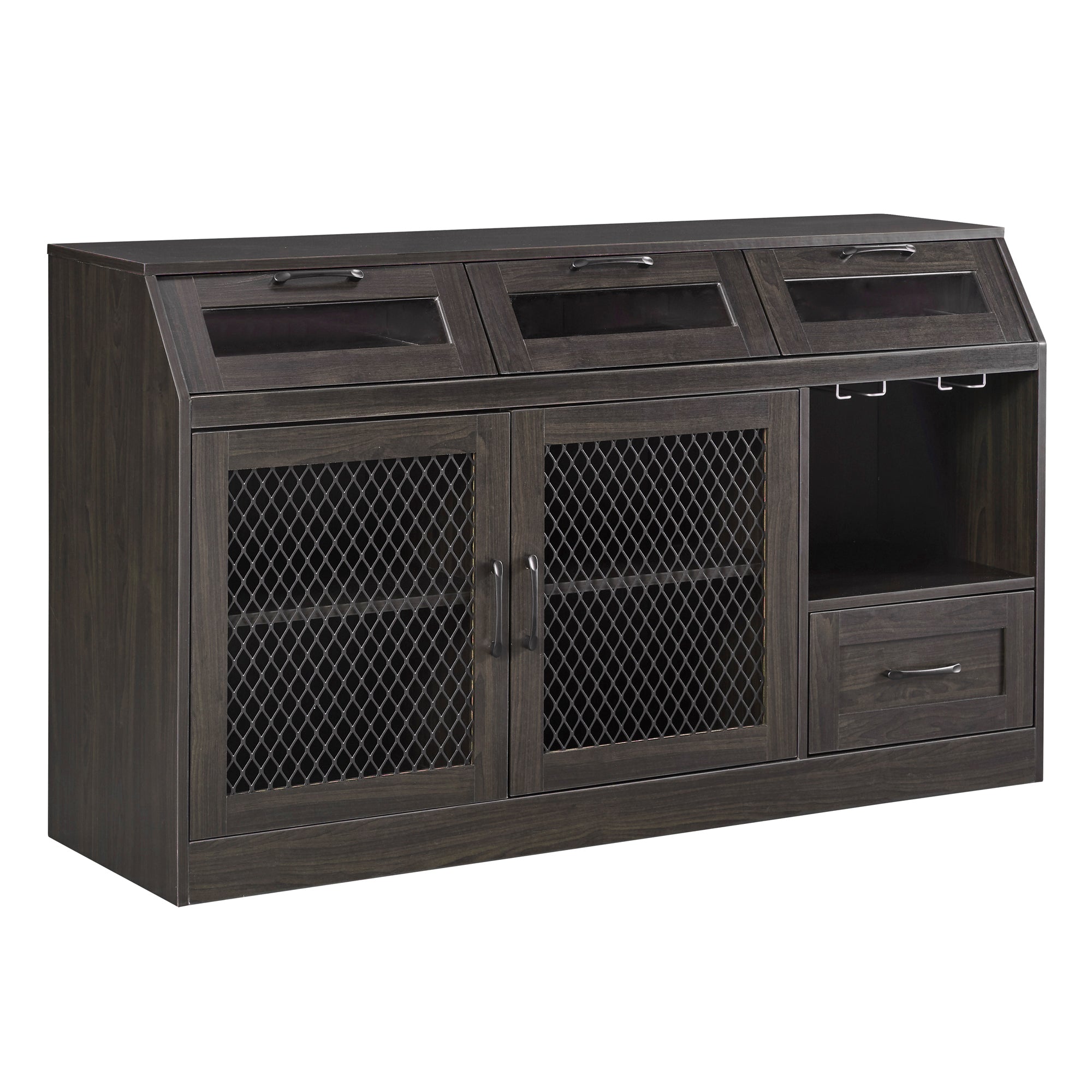 54" Wide Wood 4 Drawer Sideboard Stemware Rack