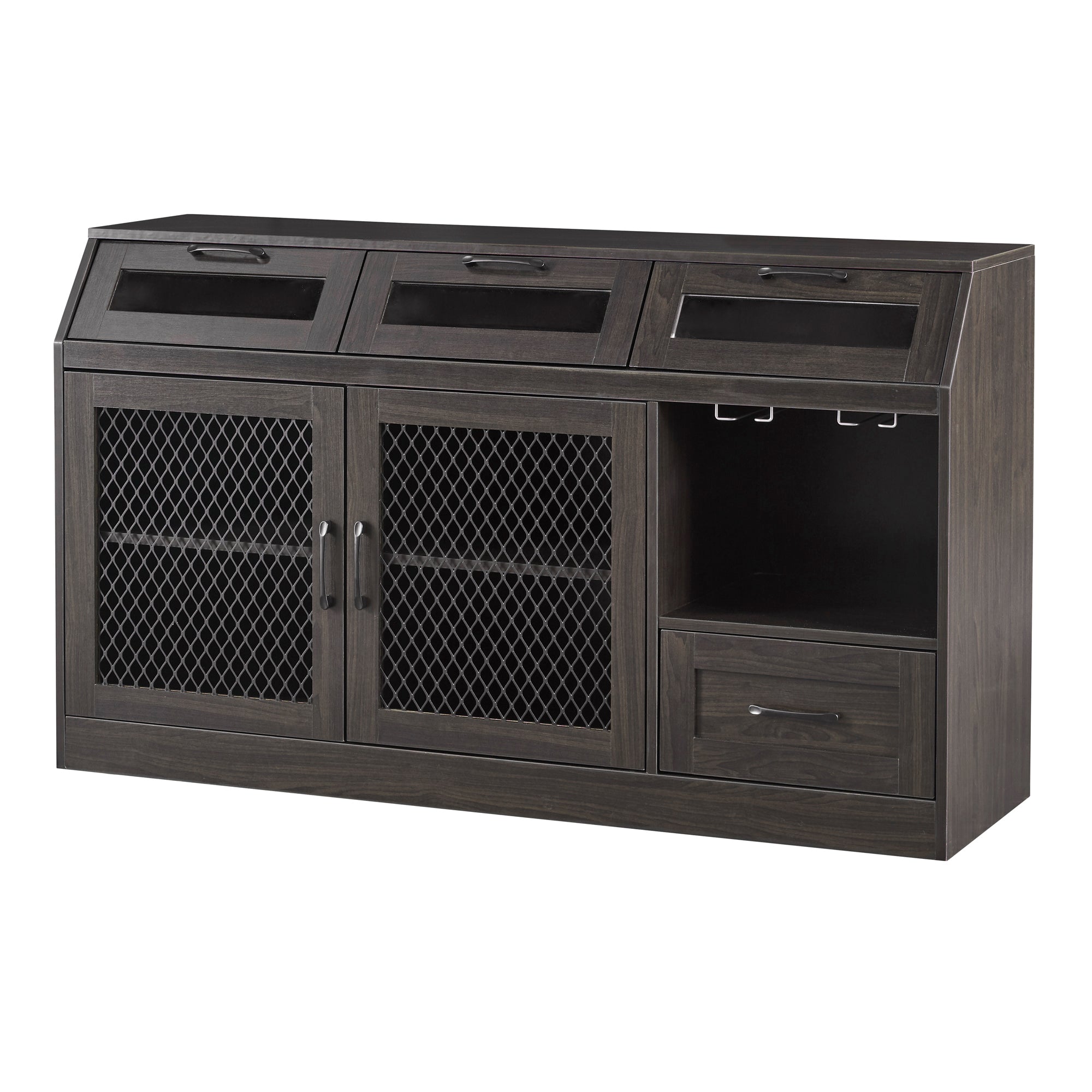 54" Wide Wood 4 Drawer Sideboard Stemware Rack
