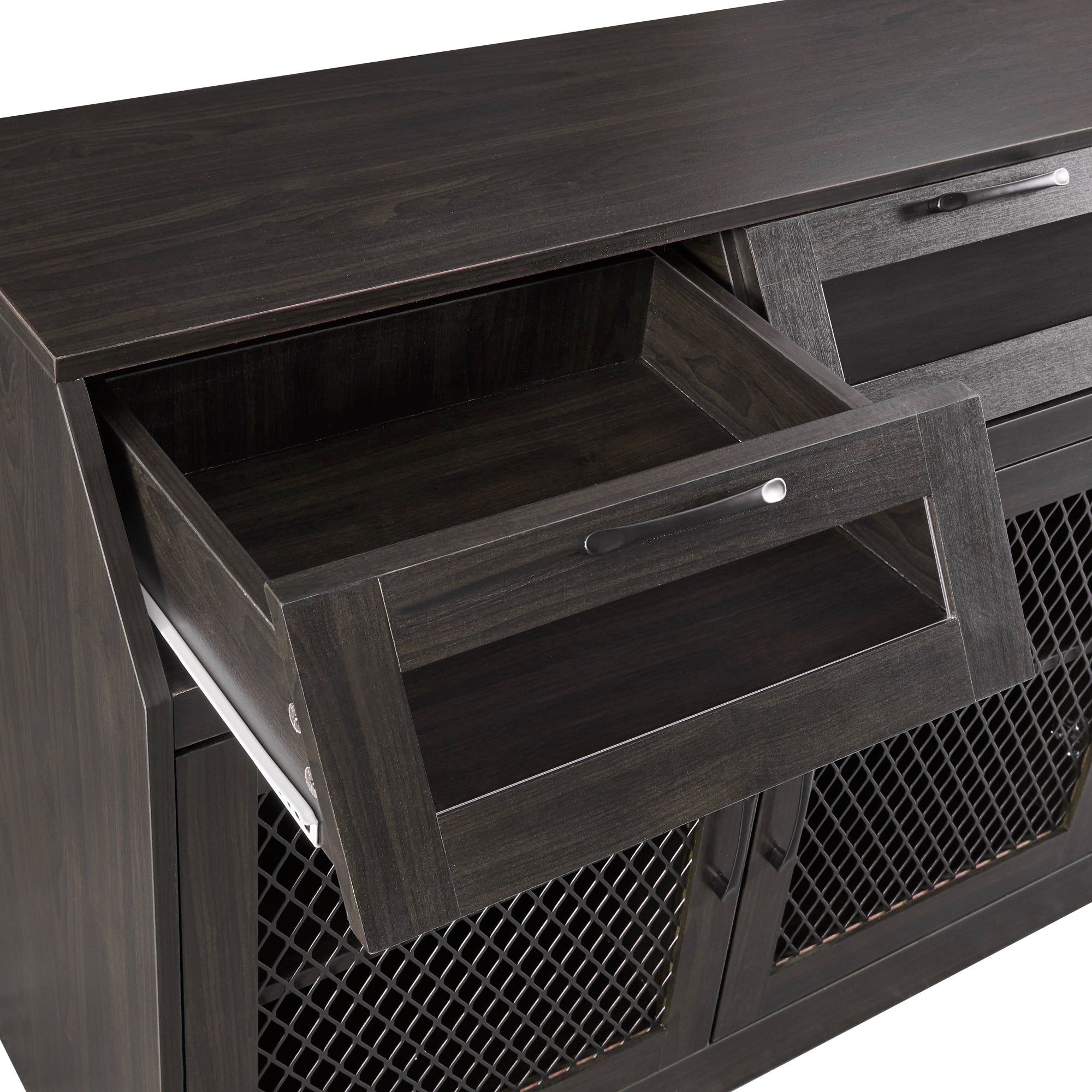 54" Wide Wood 4 Drawer Sideboard Stemware Rack