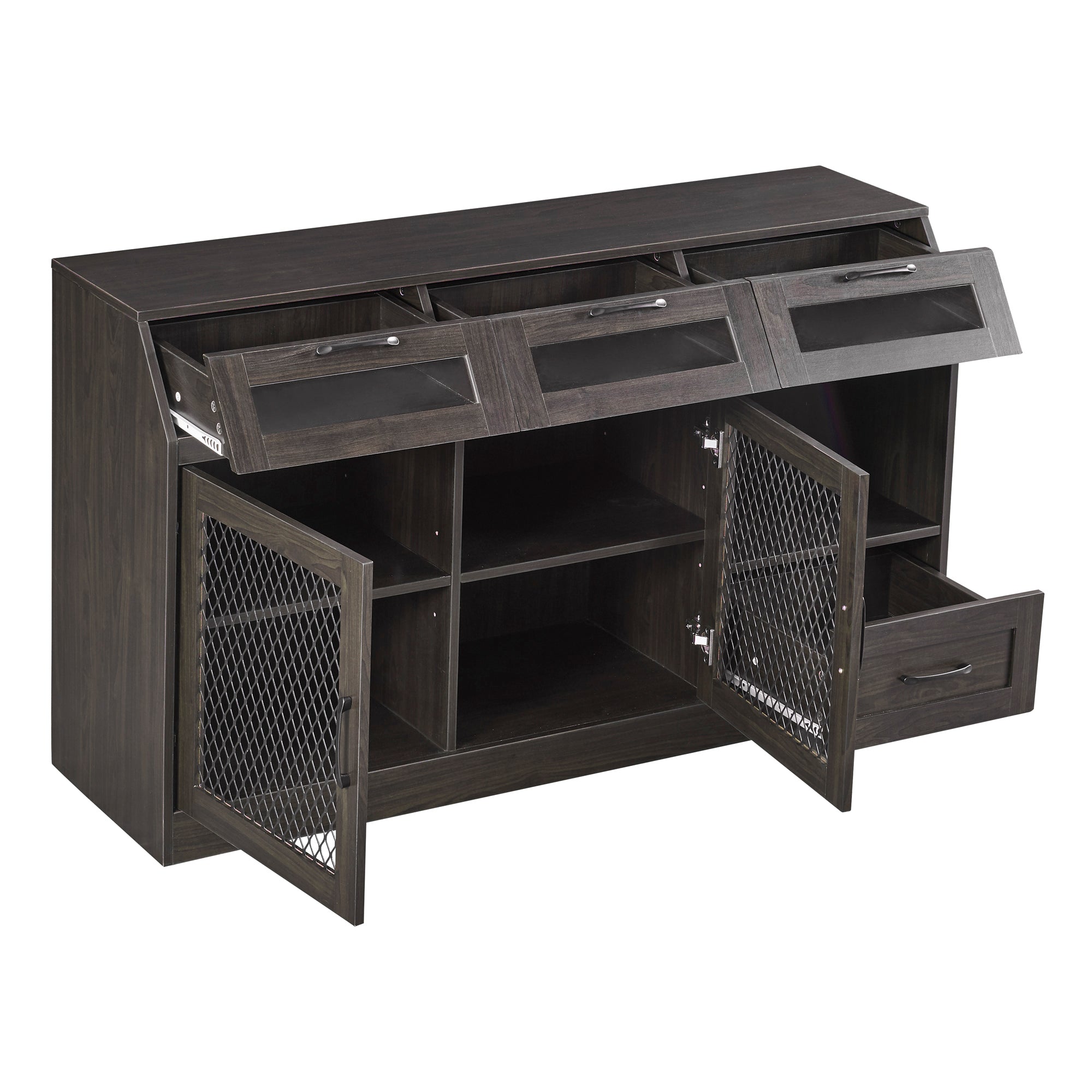 54" Wide Wood 4 Drawer Sideboard Stemware Rack