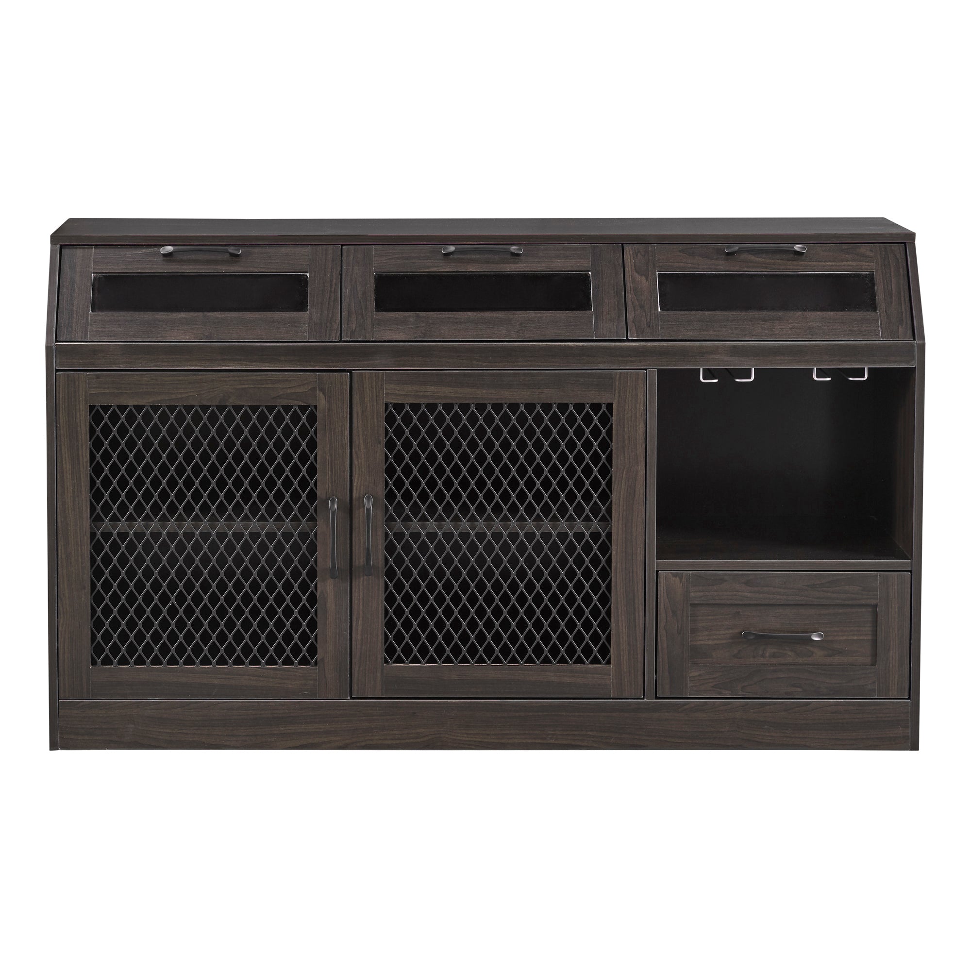 54" Wide Wood 4 Drawer Sideboard Stemware Rack