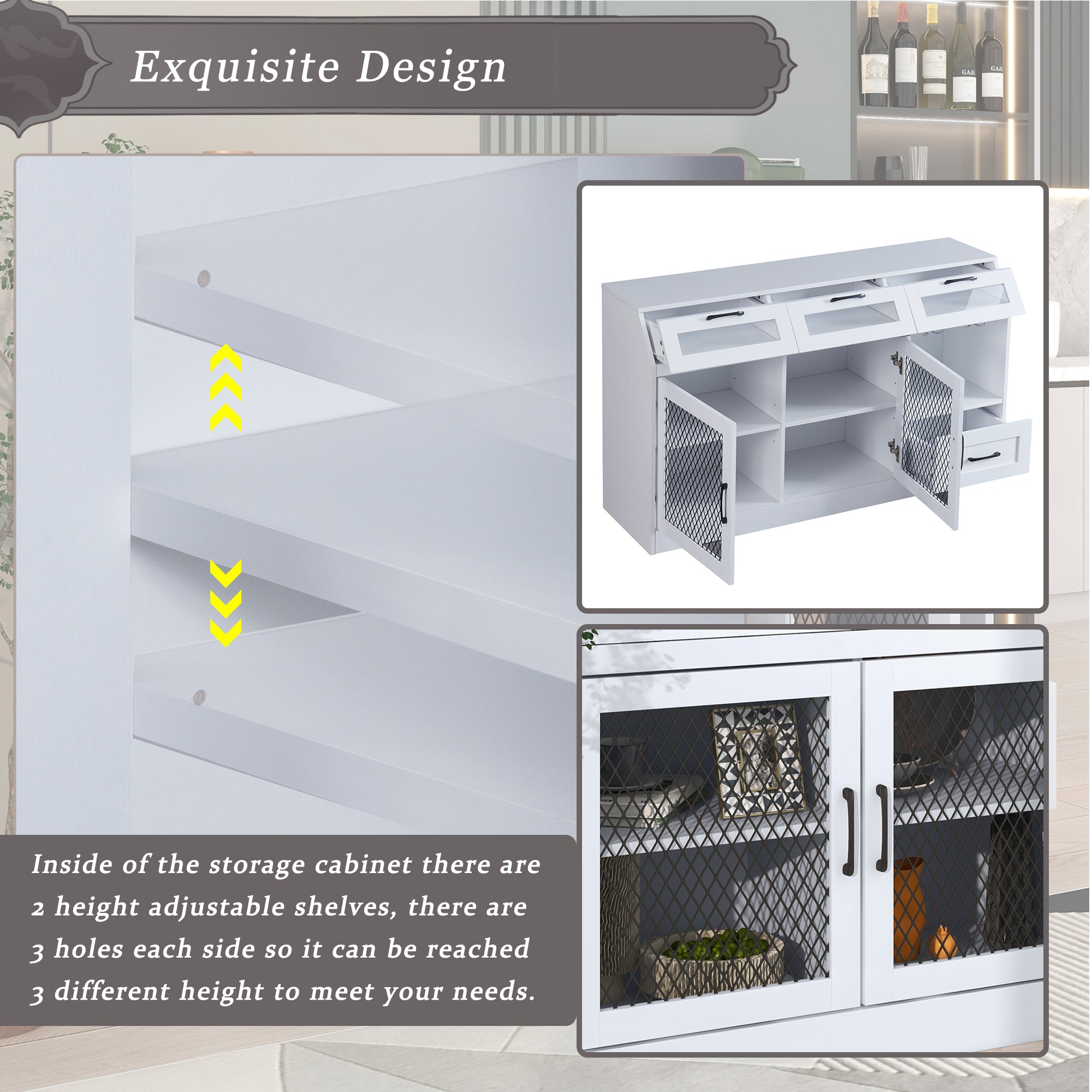 54" Wide Wood 4 Drawer Sideboard Stemware Rack