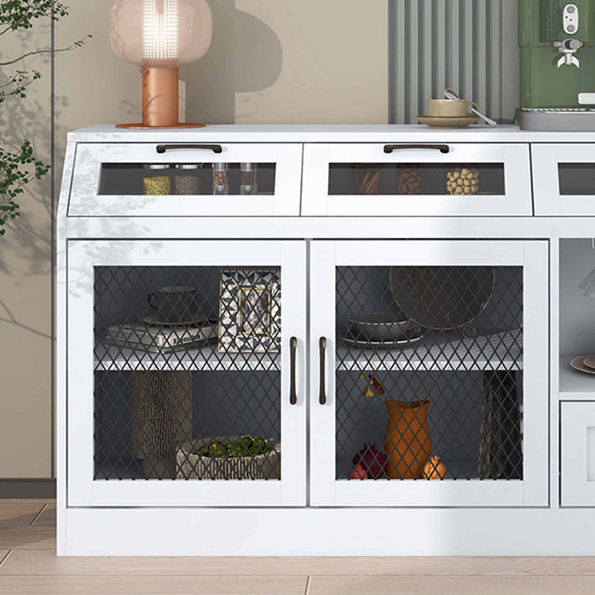 54" Wide Wood 4 Drawer Sideboard Stemware Rack