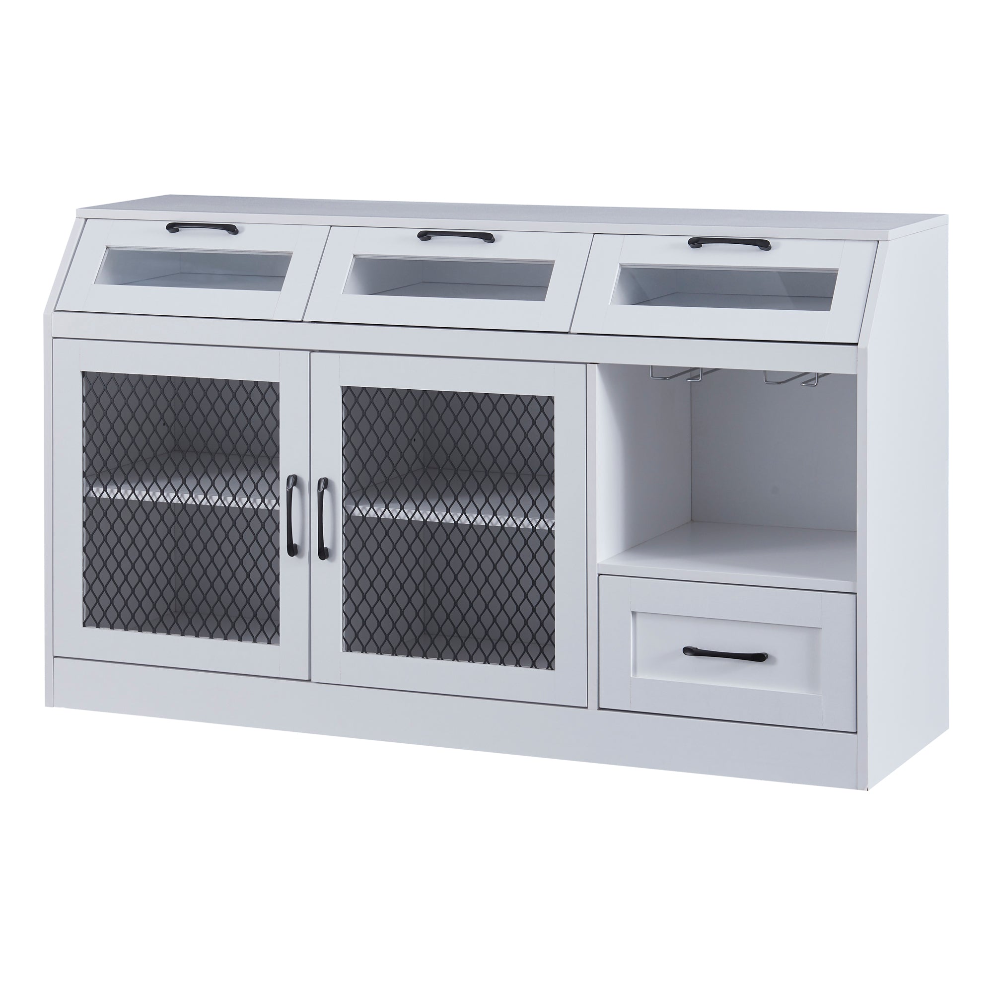 54" Wide Wood 4 Drawer Sideboard Stemware Rack