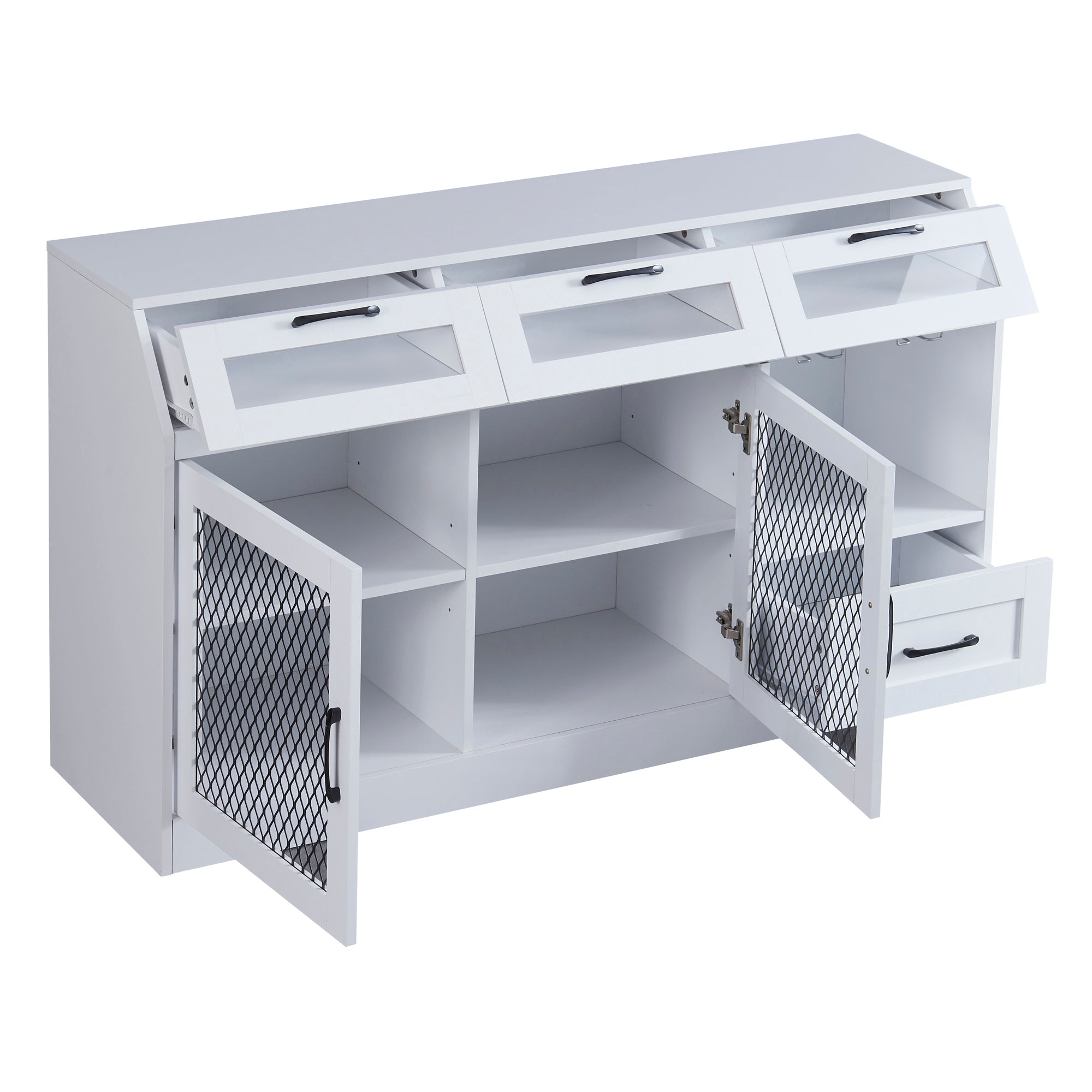 54" Wide Wood 4 Drawer Sideboard Stemware Rack