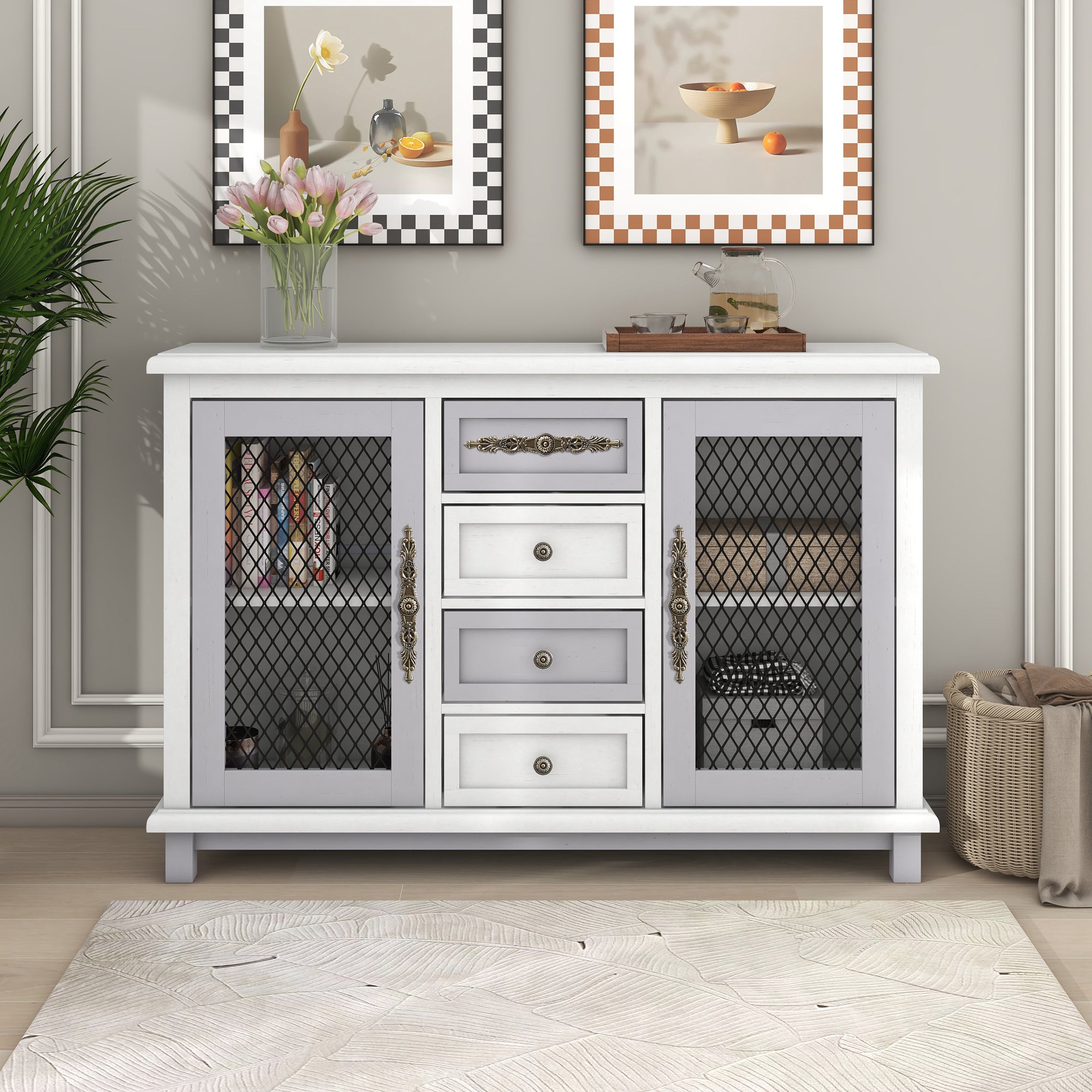48" Wide Wood 4 Drawer Sideboard