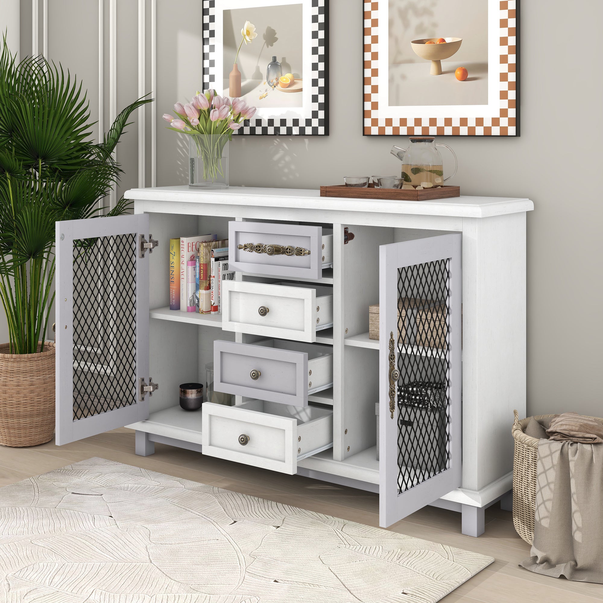 48" Wide Wood 4 Drawer Sideboard