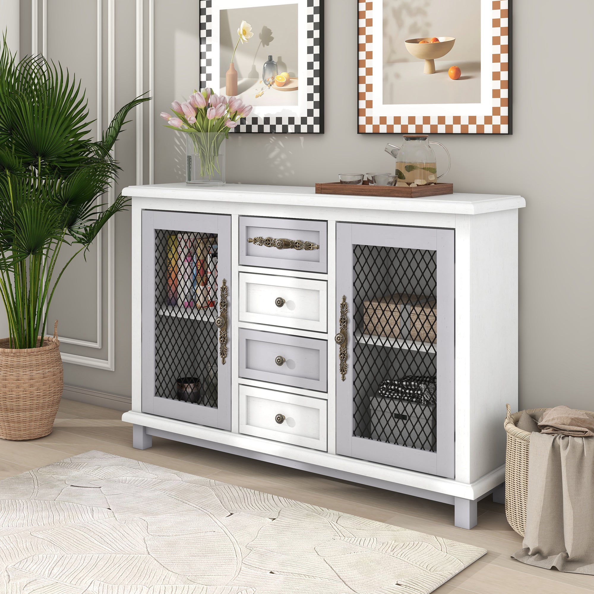 48" Wide Wood 4 Drawer Sideboard