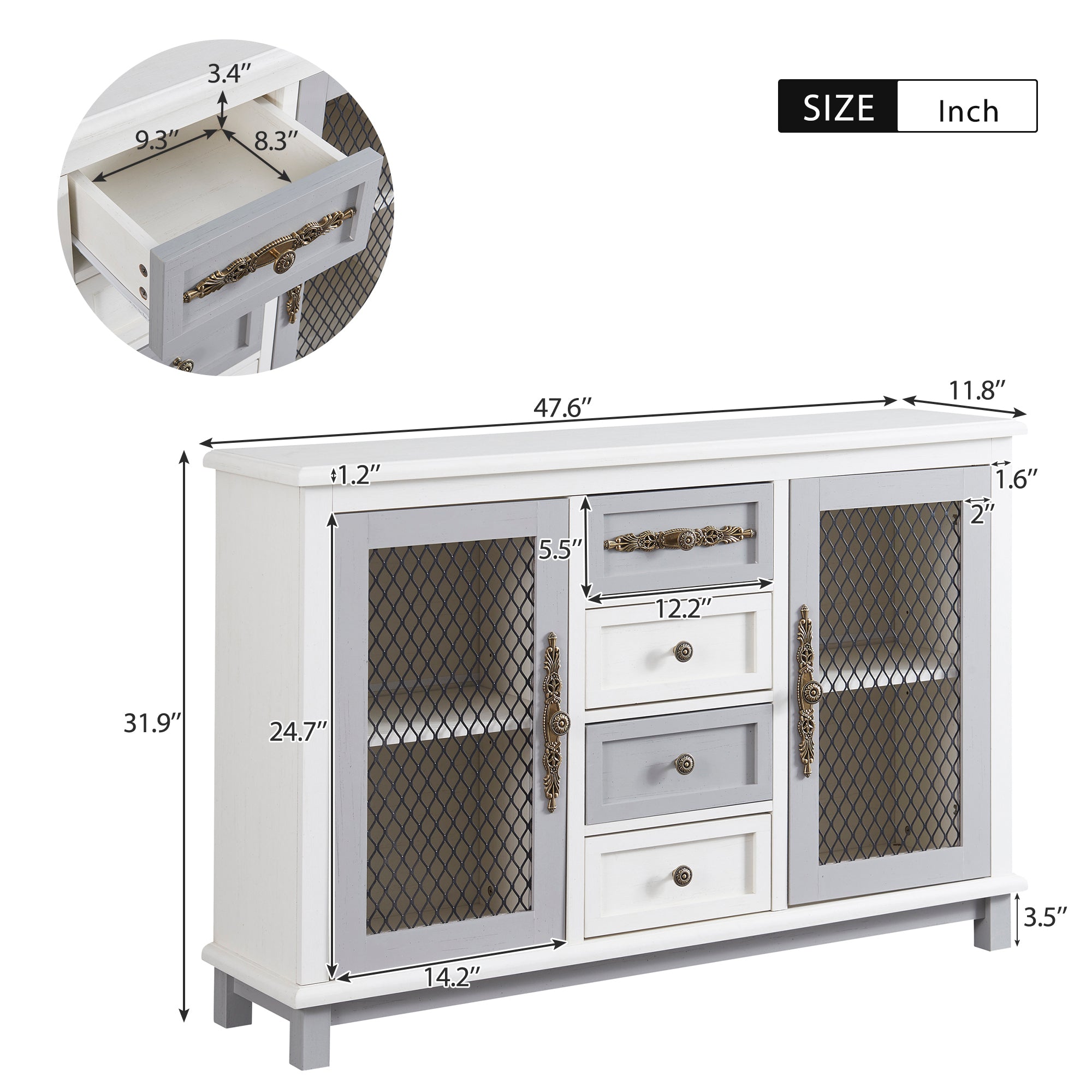 48" Wide Wood 4 Drawer Sideboard