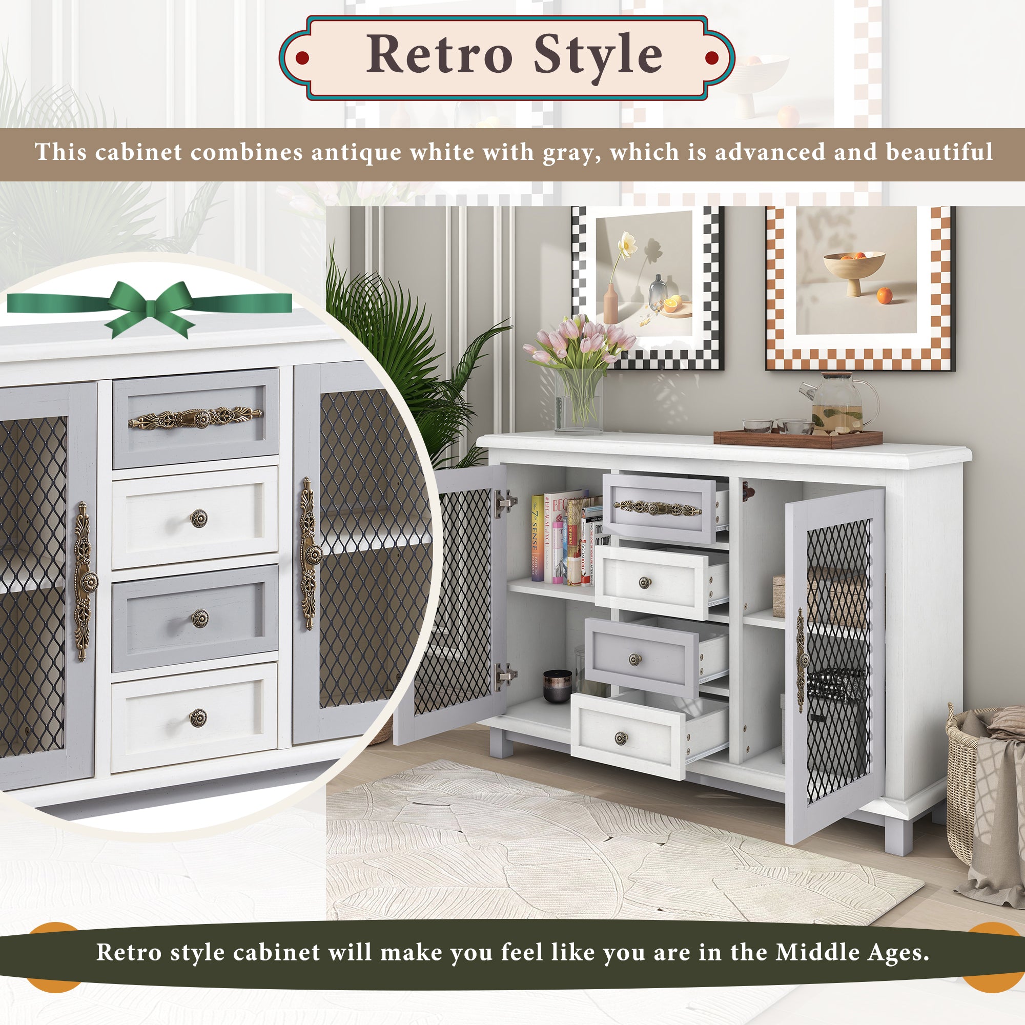 48" Wide Wood 4 Drawer Sideboard