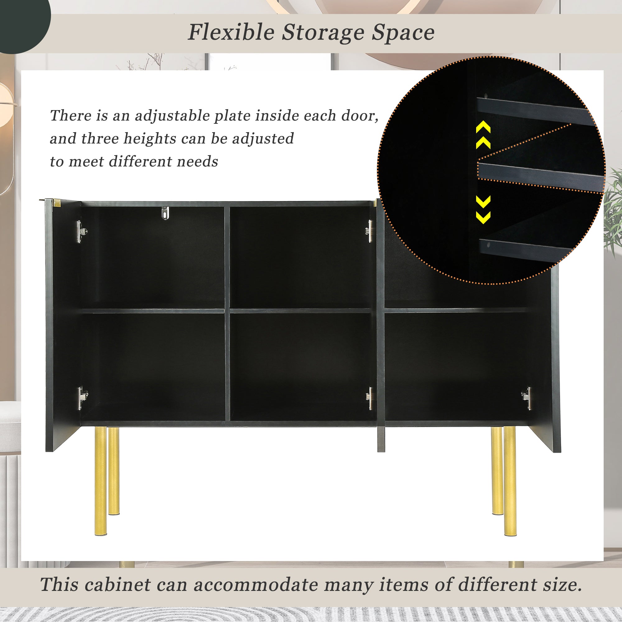 47" Wide Wood 3-door Sideboard