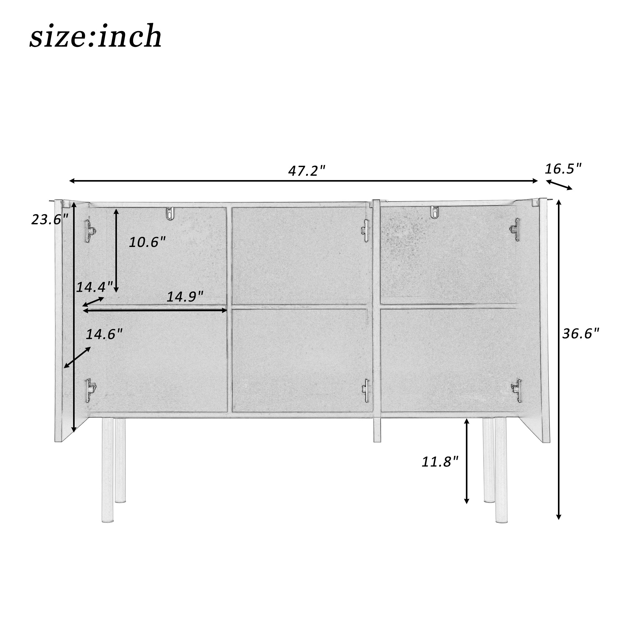 47" Wide Wood 3-door Sideboard