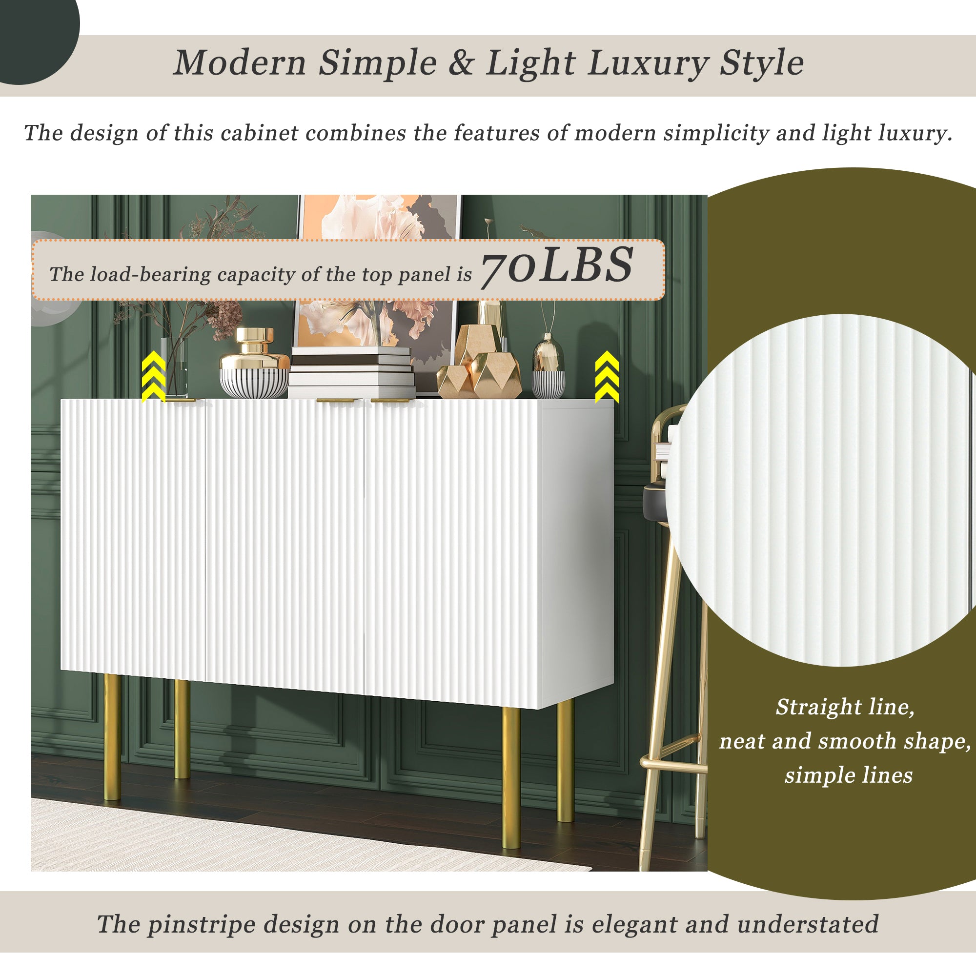 47" Wide Wood 3-door Sideboard