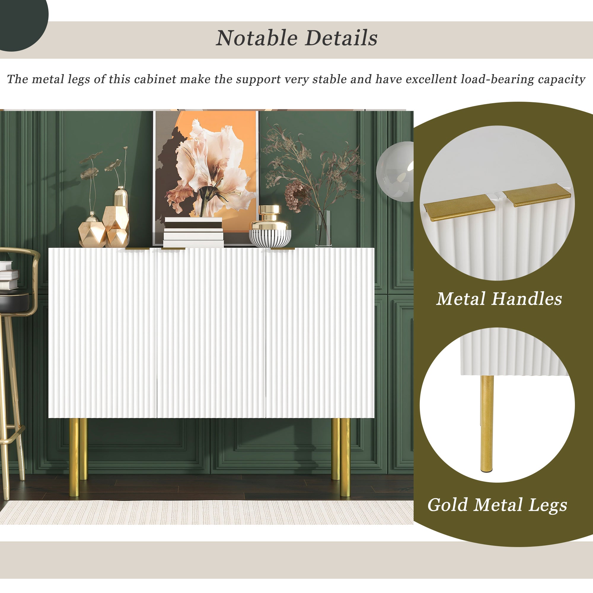 47" Wide Wood 3-door Sideboard