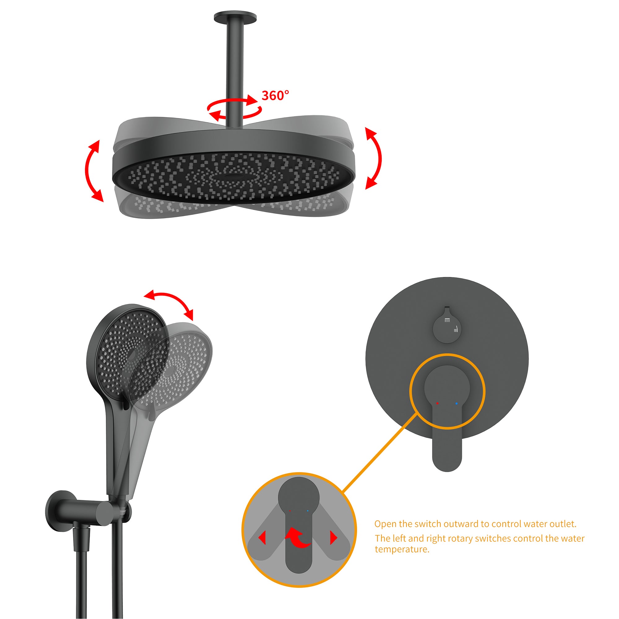 12 inch Wall-Mounted Round Shower System with Rough-in Valve and Handheld Shower