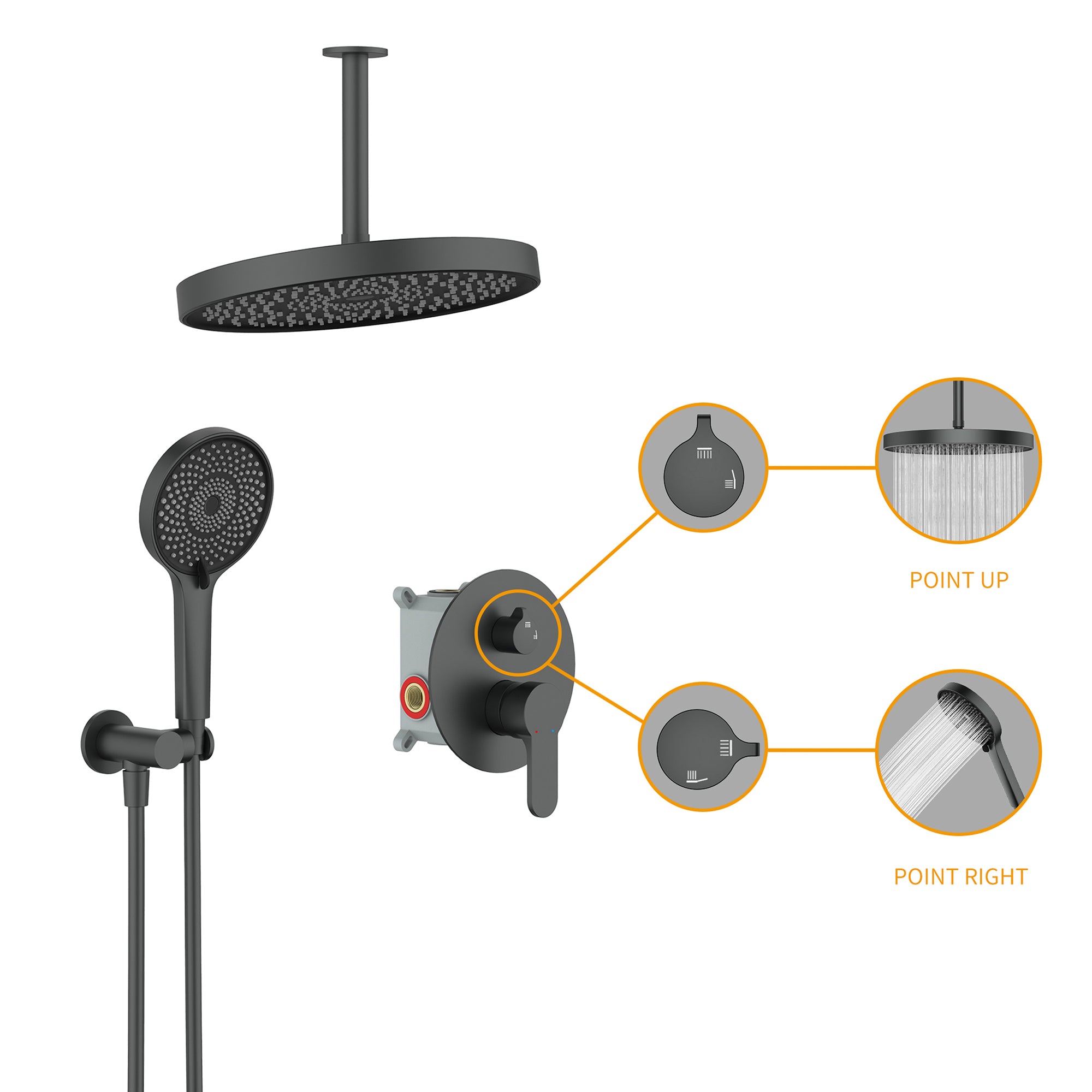 12 inch Wall-Mounted Round Shower System with Rough-in Valve and Handheld Shower