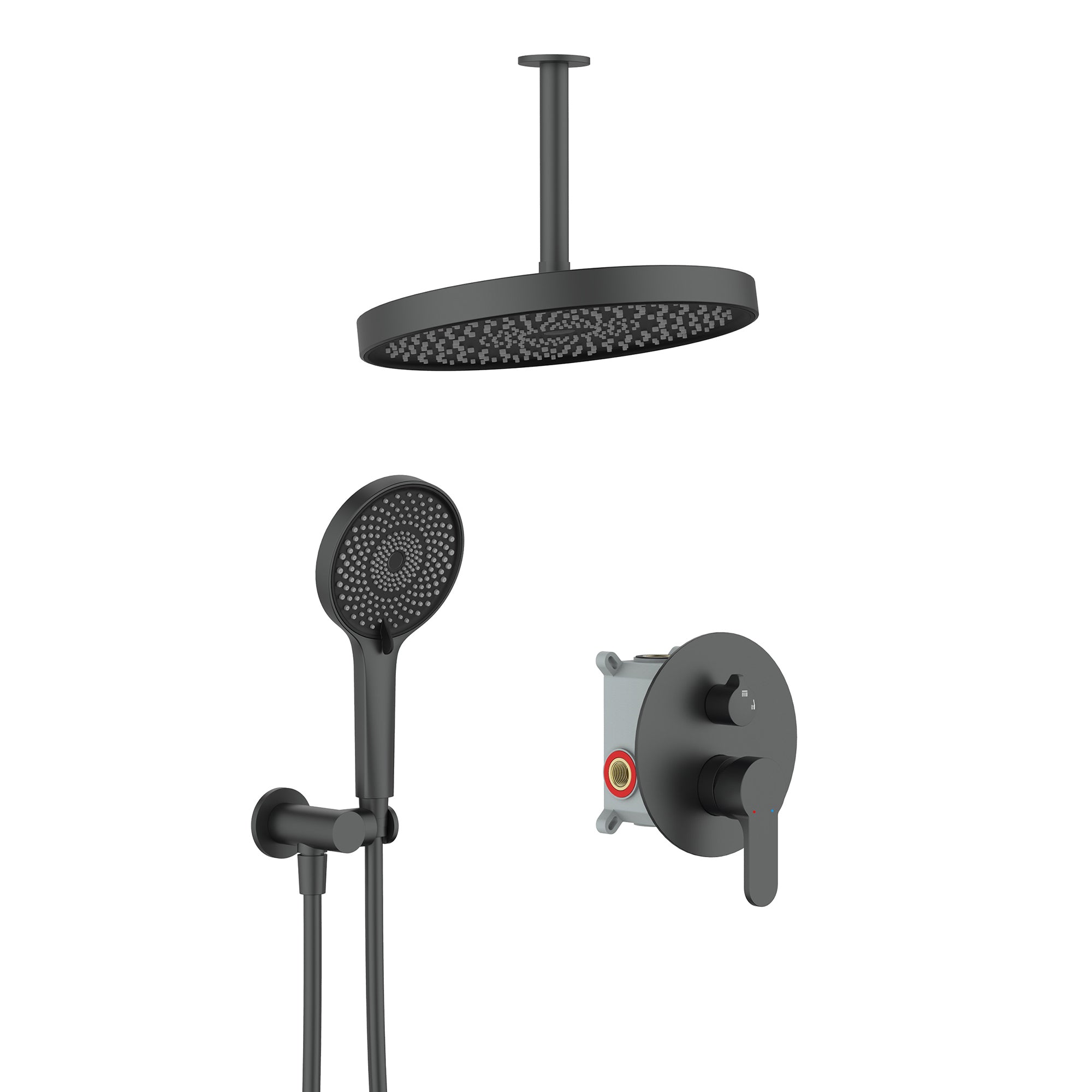 12 inch Wall-Mounted Round Shower System with Rough-in Valve and Handheld Shower