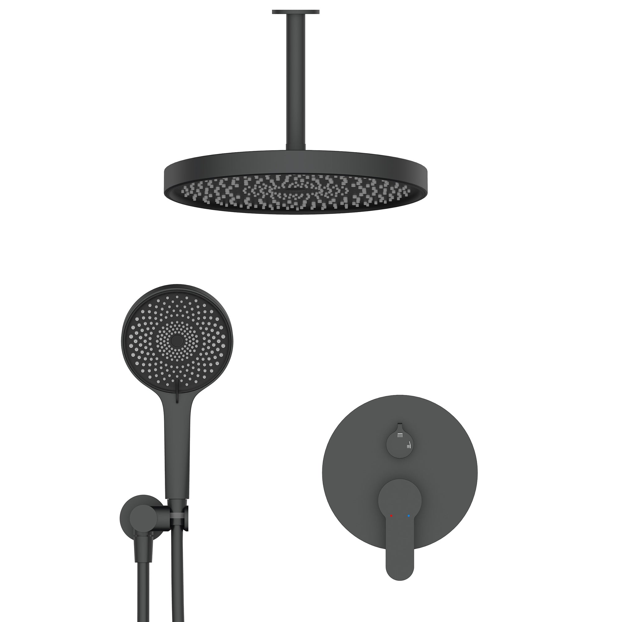 12 inch Wall-Mounted Round Shower System with Rough-in Valve and Handheld Shower