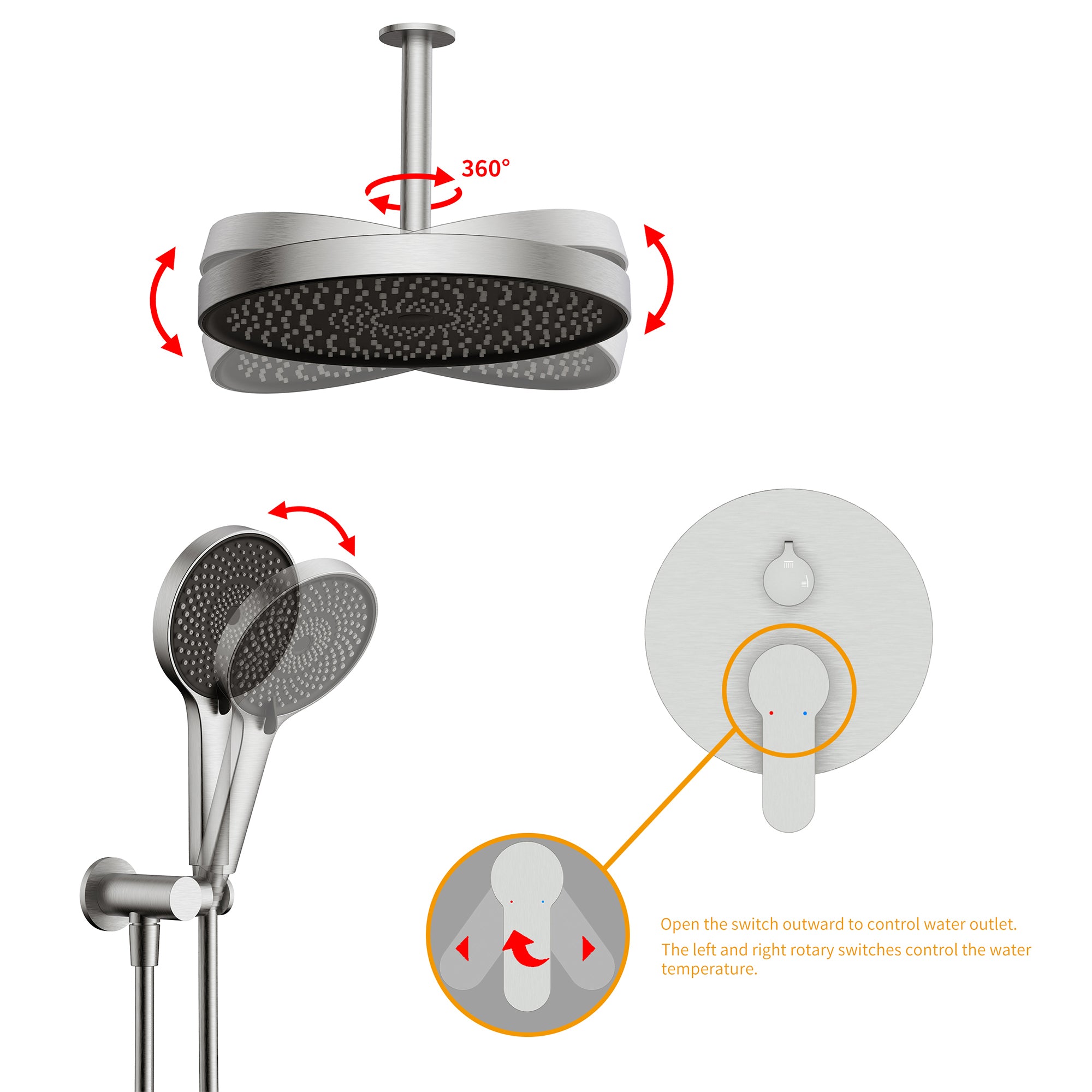 12 inch Wall-Mounted Round Shower System with Rough-in Valve and Handheld Shower