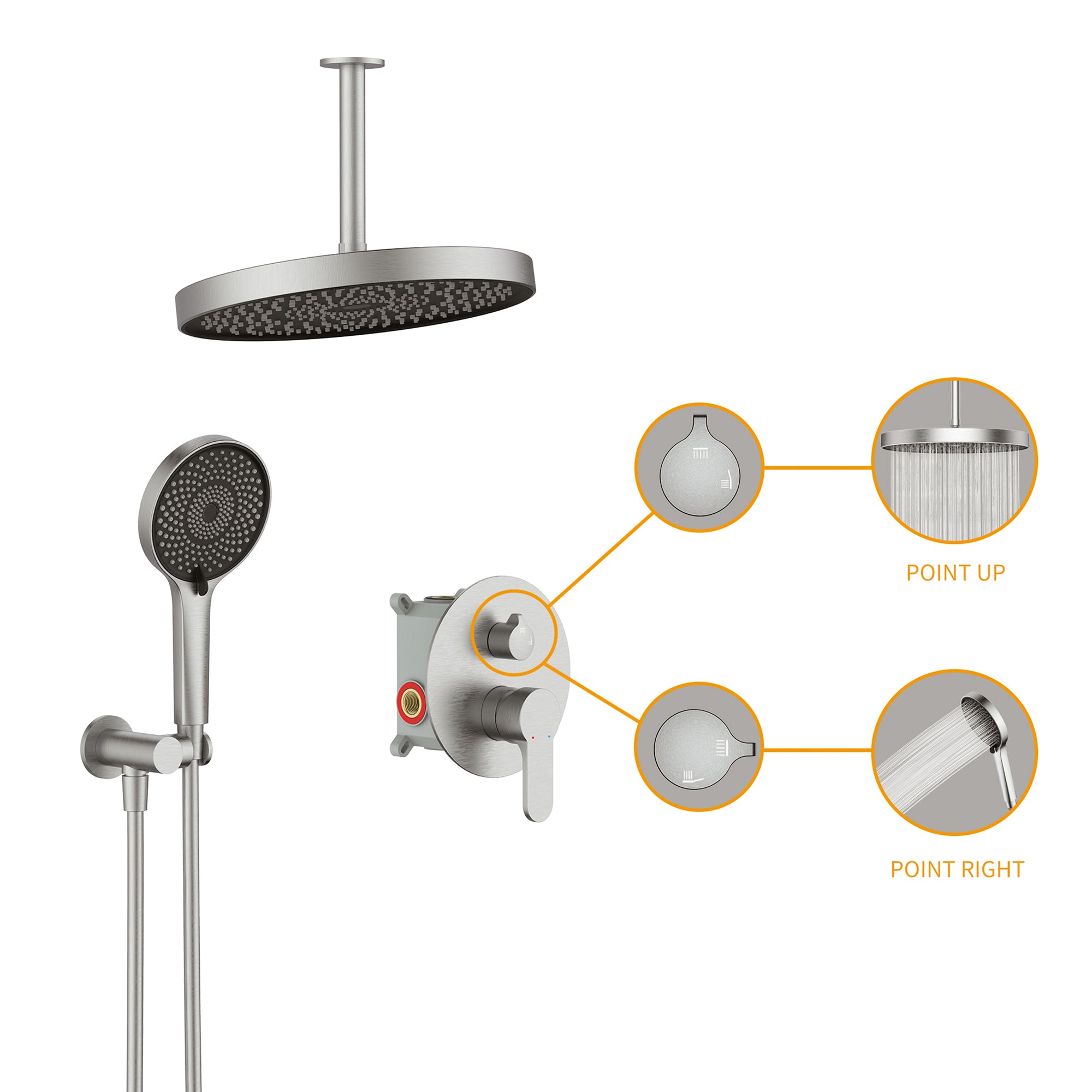 12 inch Wall-Mounted Round Shower System with Rough-in Valve and Handheld Shower