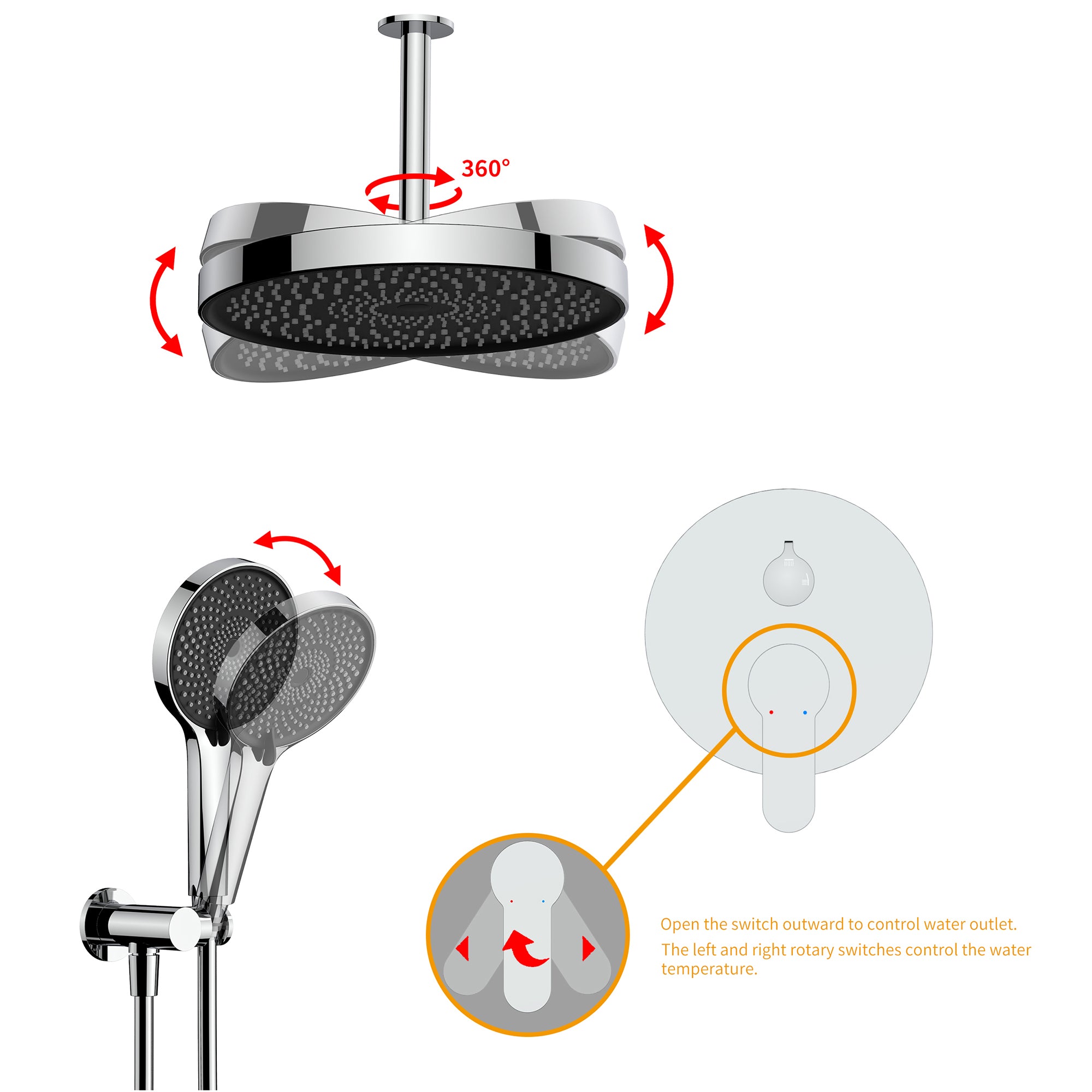 12 inch Wall-Mounted Round Shower System with Rough-in Valve and Handheld Shower