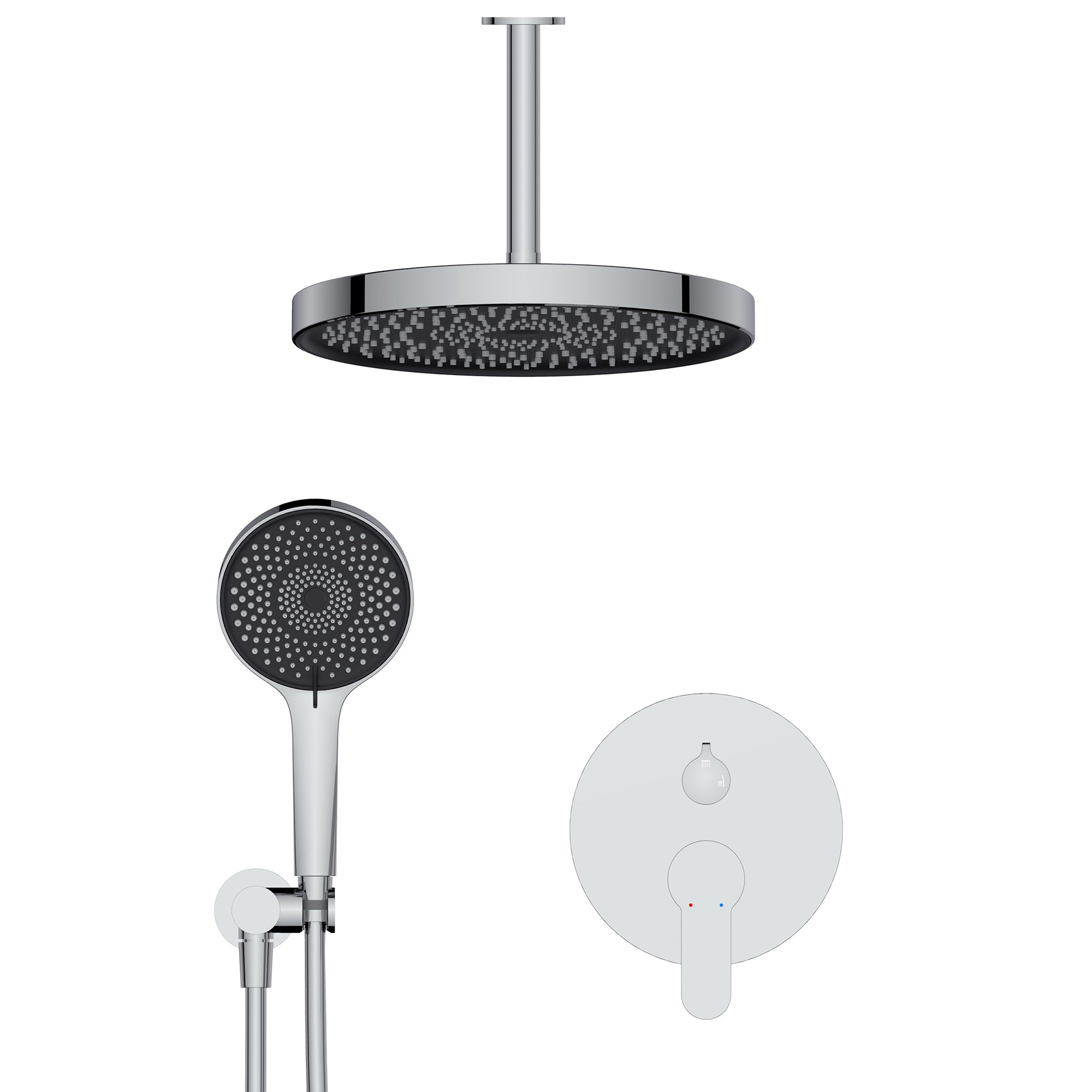 12 inch Wall-Mounted Round Shower System with Rough-in Valve and Handheld Shower