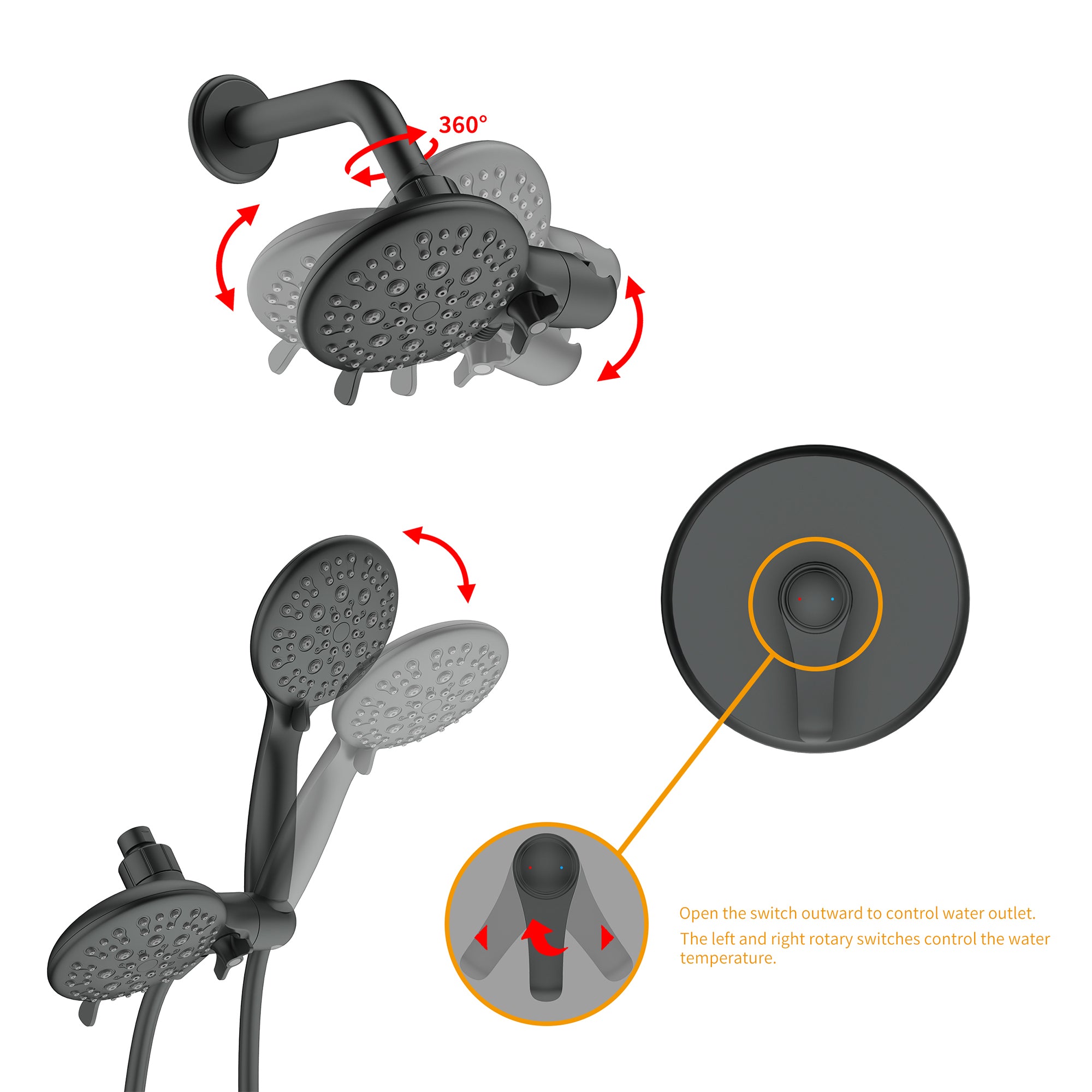4 inch Wall-Mounted Round Shower System with Rough-in Valve, Handheld Shower, Tub Faucet