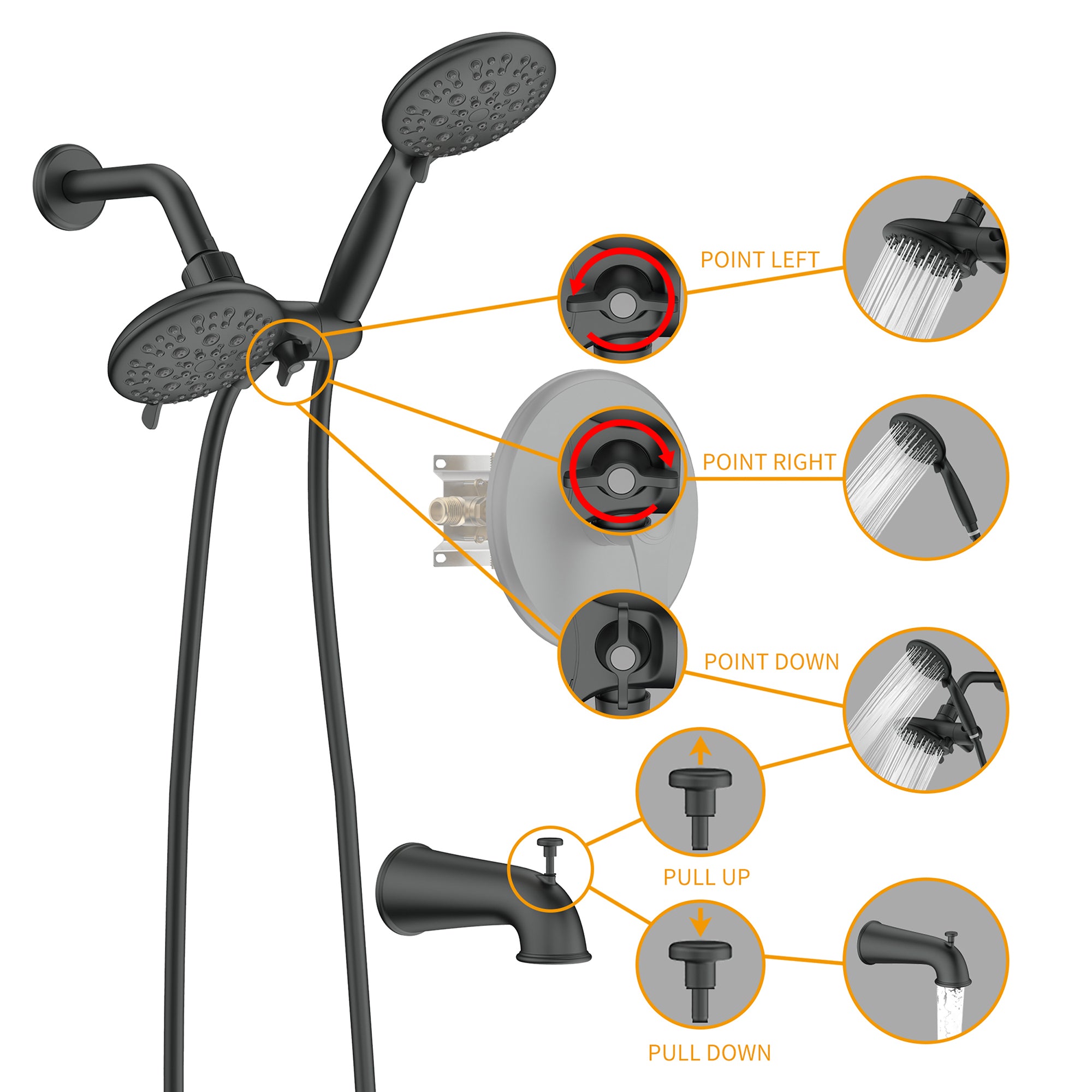 4 inch Wall-Mounted Round Shower System with Rough-in Valve, Handheld Shower, Tub Faucet