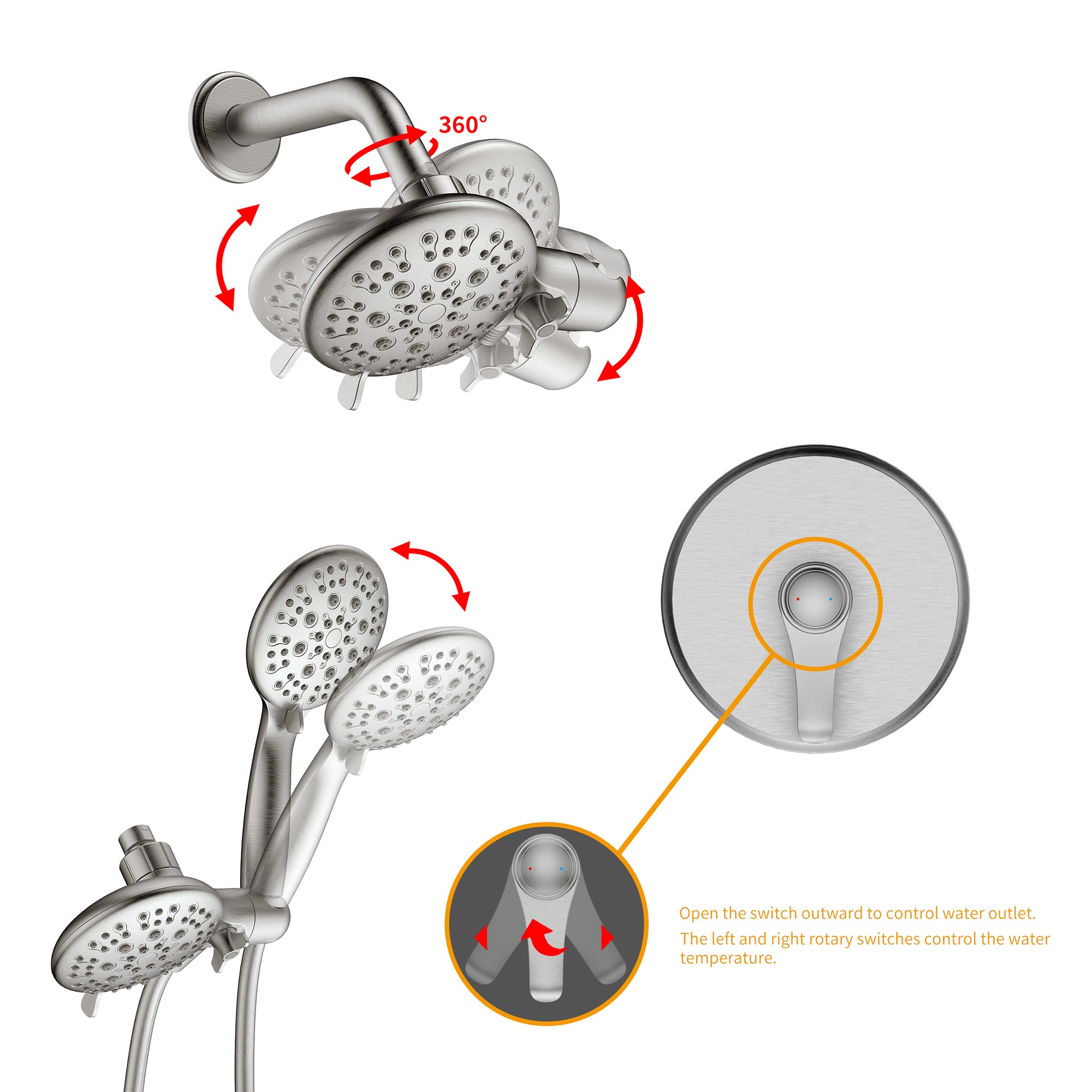 4 inch Wall-Mounted Round Shower System with Rough-in Valve, Handheld Shower, Tub Faucet