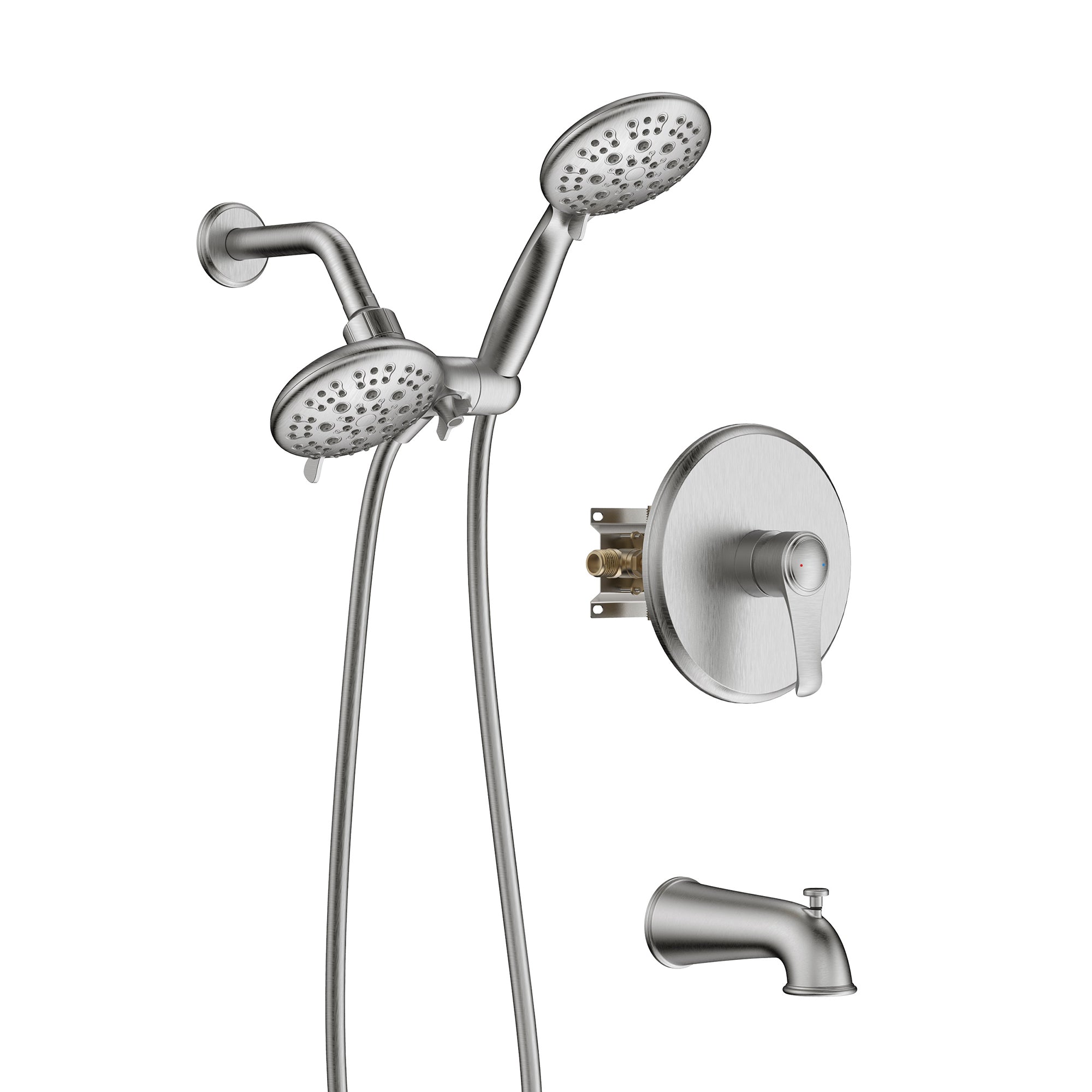 4 inch Wall-Mounted Round Shower System with Rough-in Valve, Handheld Shower, Tub Faucet