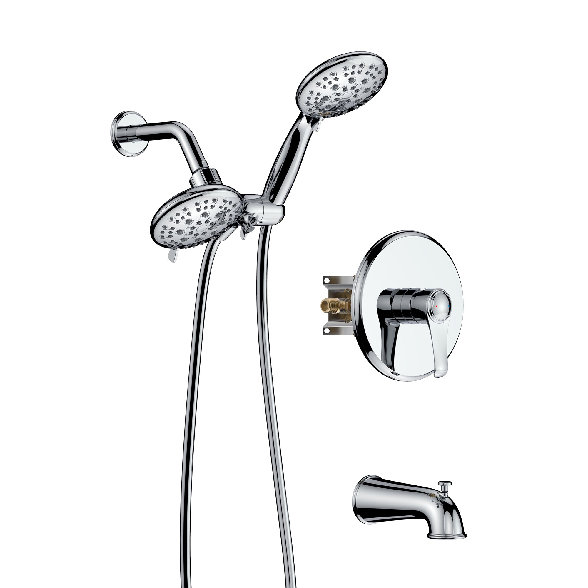 4 inch Wall-Mounted Round Shower System with Rough-in Valve, Handheld Shower, Tub Faucet