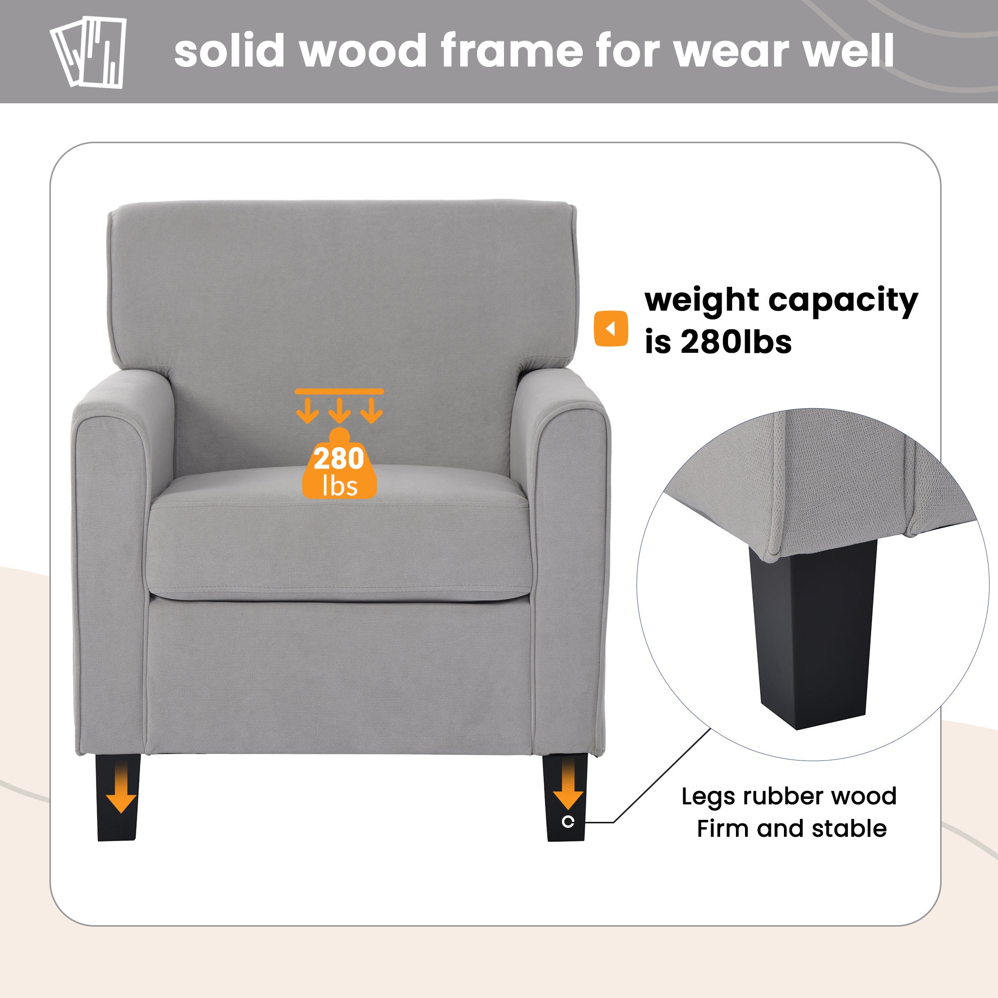 29" Wide Armchair with Solid Wood Legs