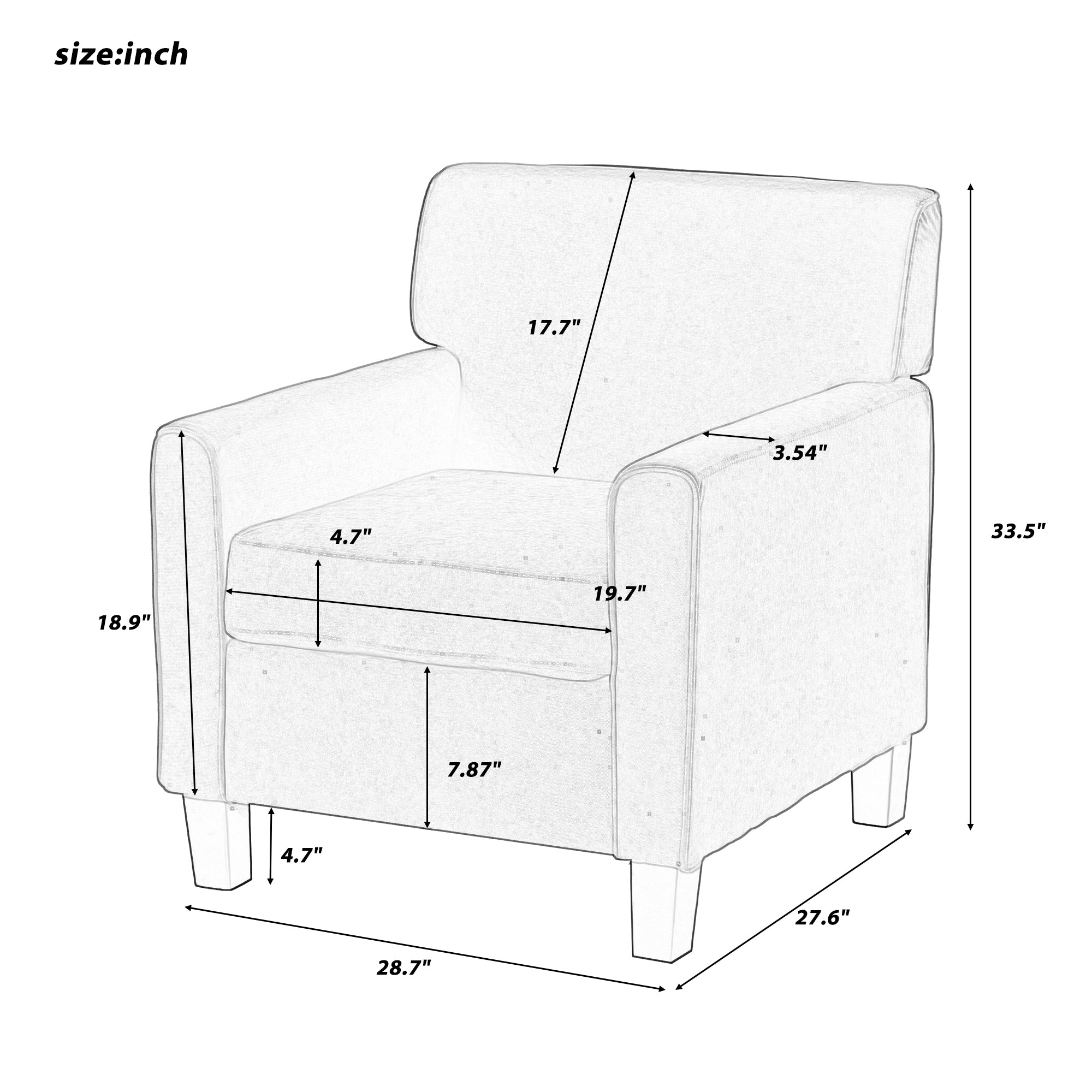 29" Wide Armchair with Solid Wood Legs