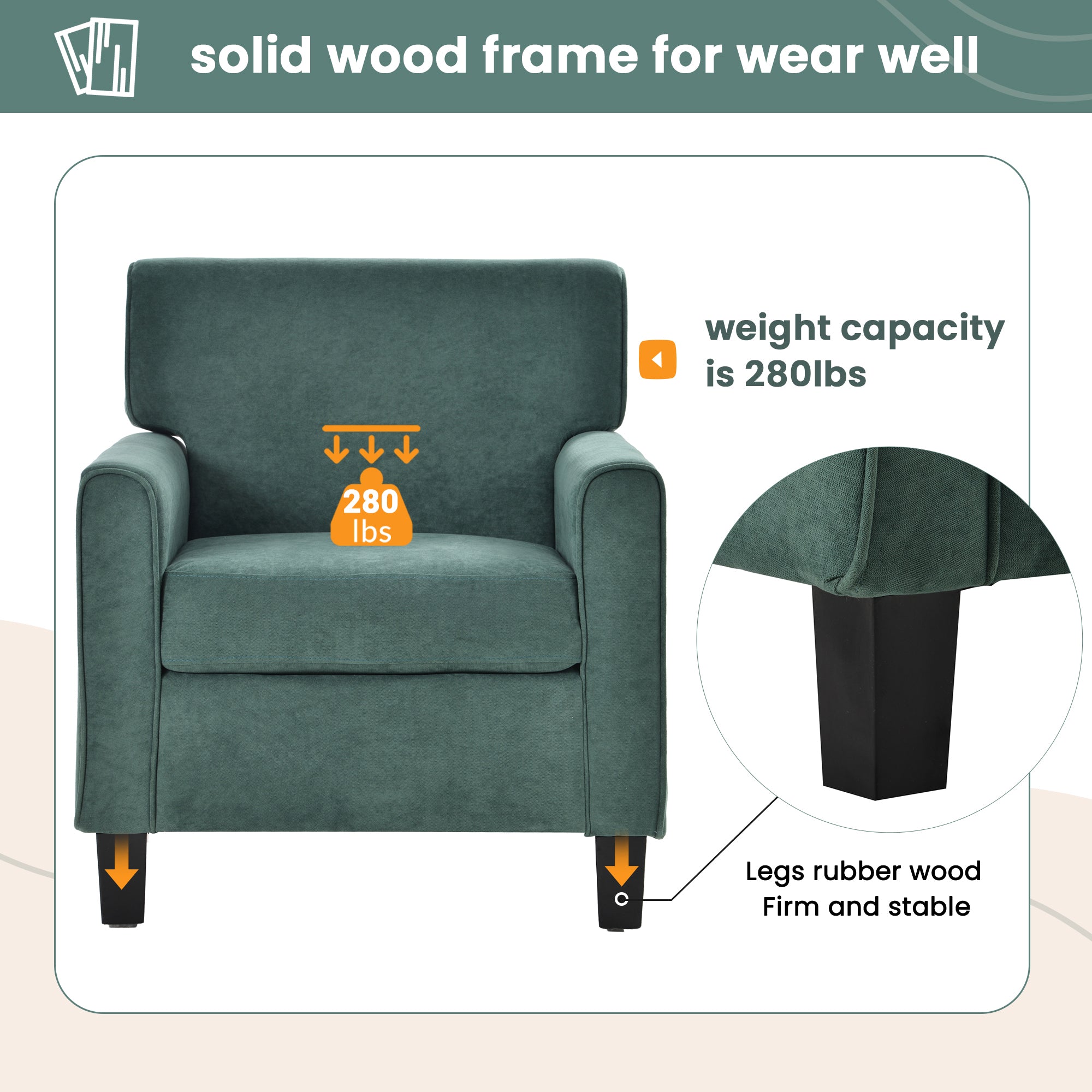 29" Wide Armchair with Solid Wood Legs