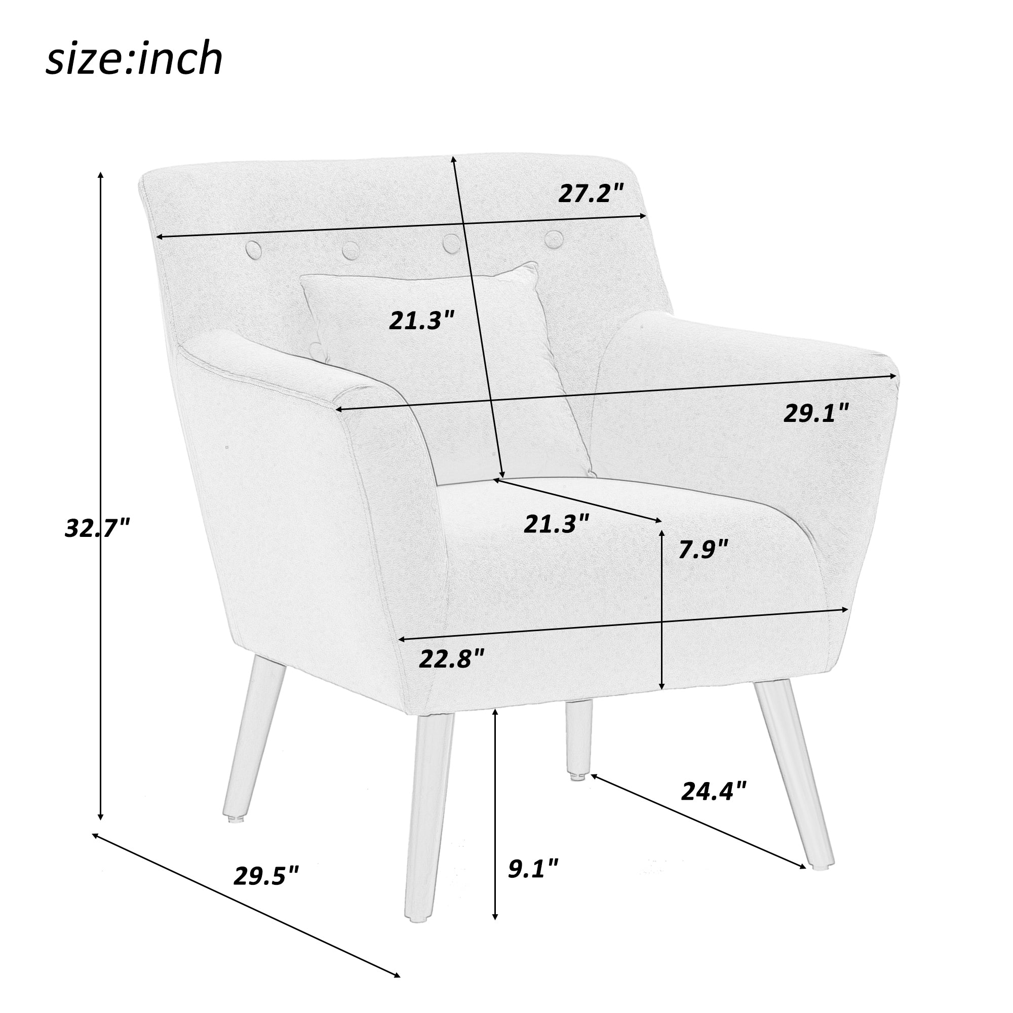 29" Wide Armchair with Pillow