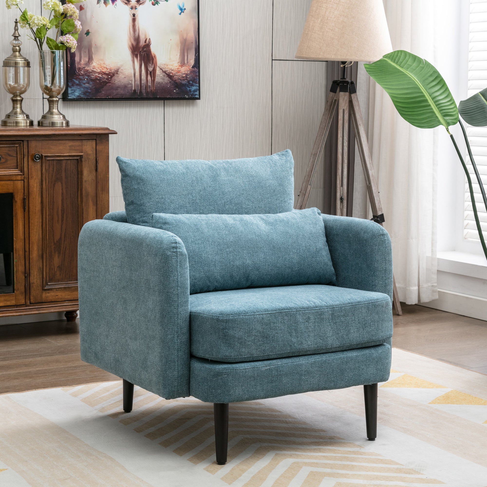 Velvet Polyester Upholstered Armchair with Pillow